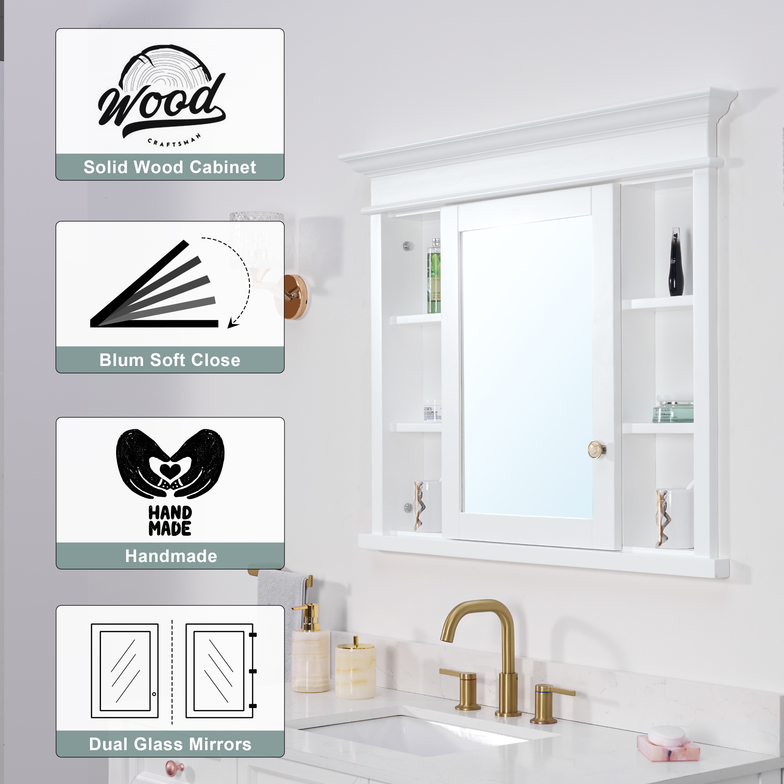 Forclover Solid Wood 40-in x 32-in Recessed Mount White