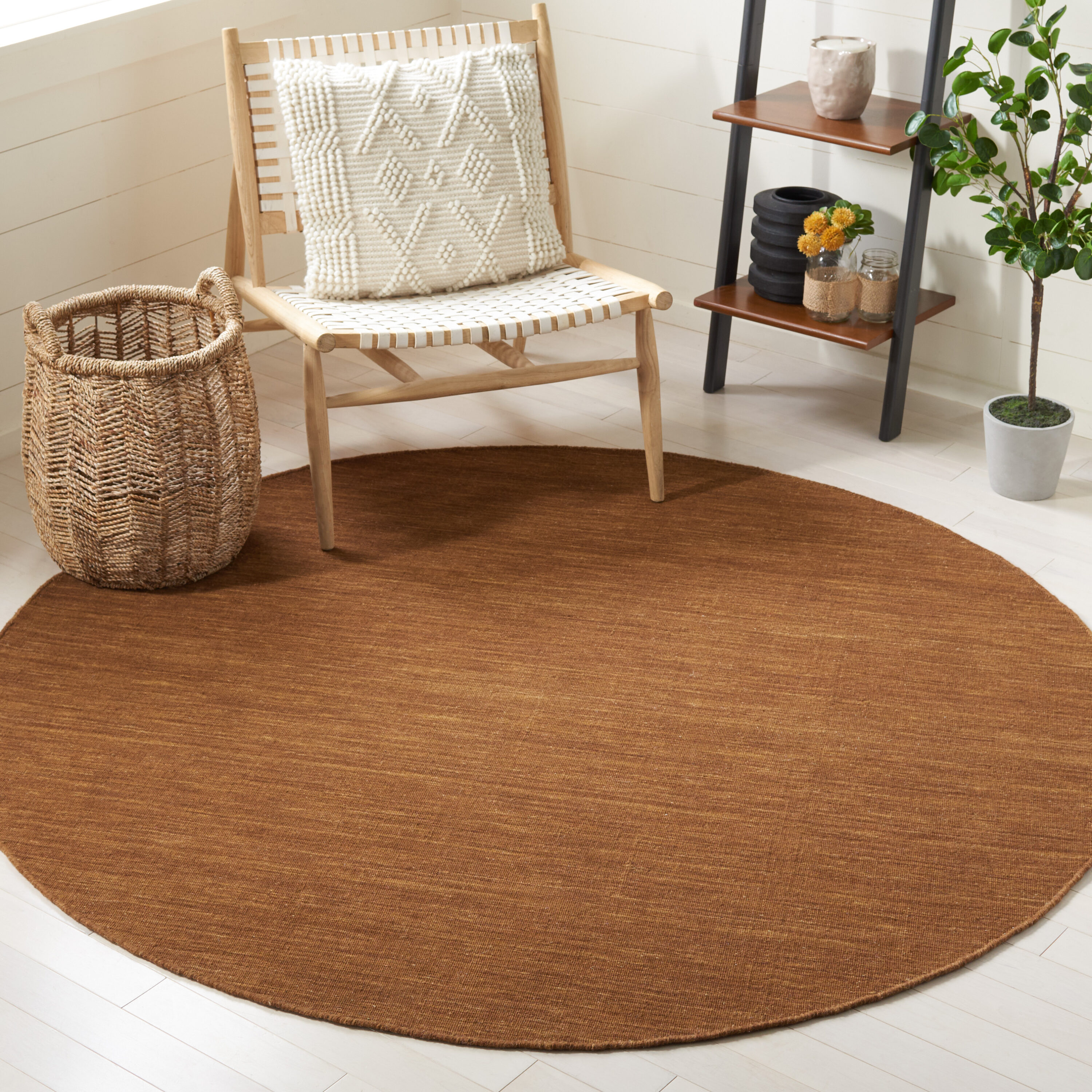  Kilim 850 Brown Solid / Tonal 6Ft x 6Ft Round Rug