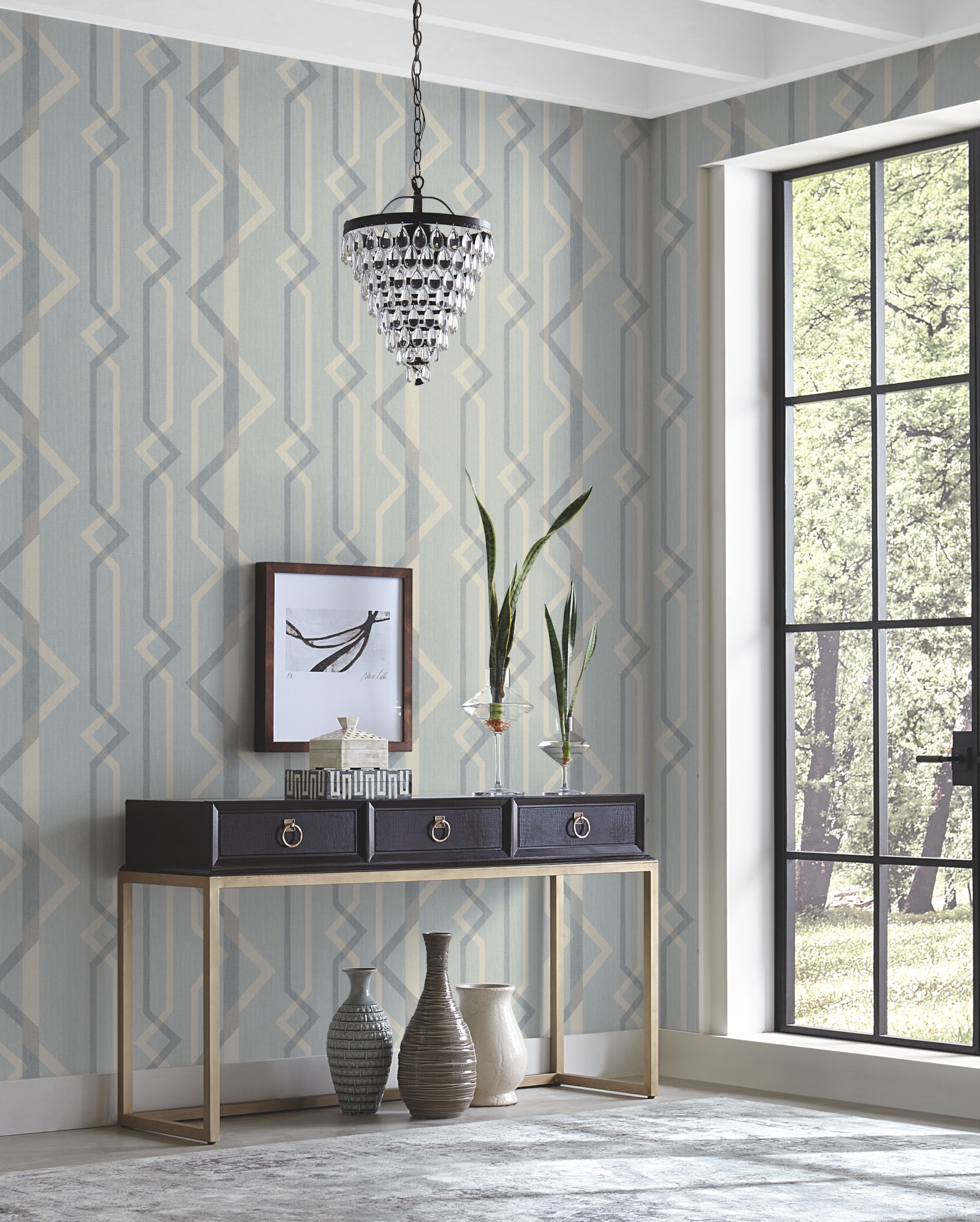 York Wallcoverings GM7601 Geometric Resource Library 60.8-Sq. Feet Blue Non-woven Geometric Prepasted Water Activated Paste Wallpaper