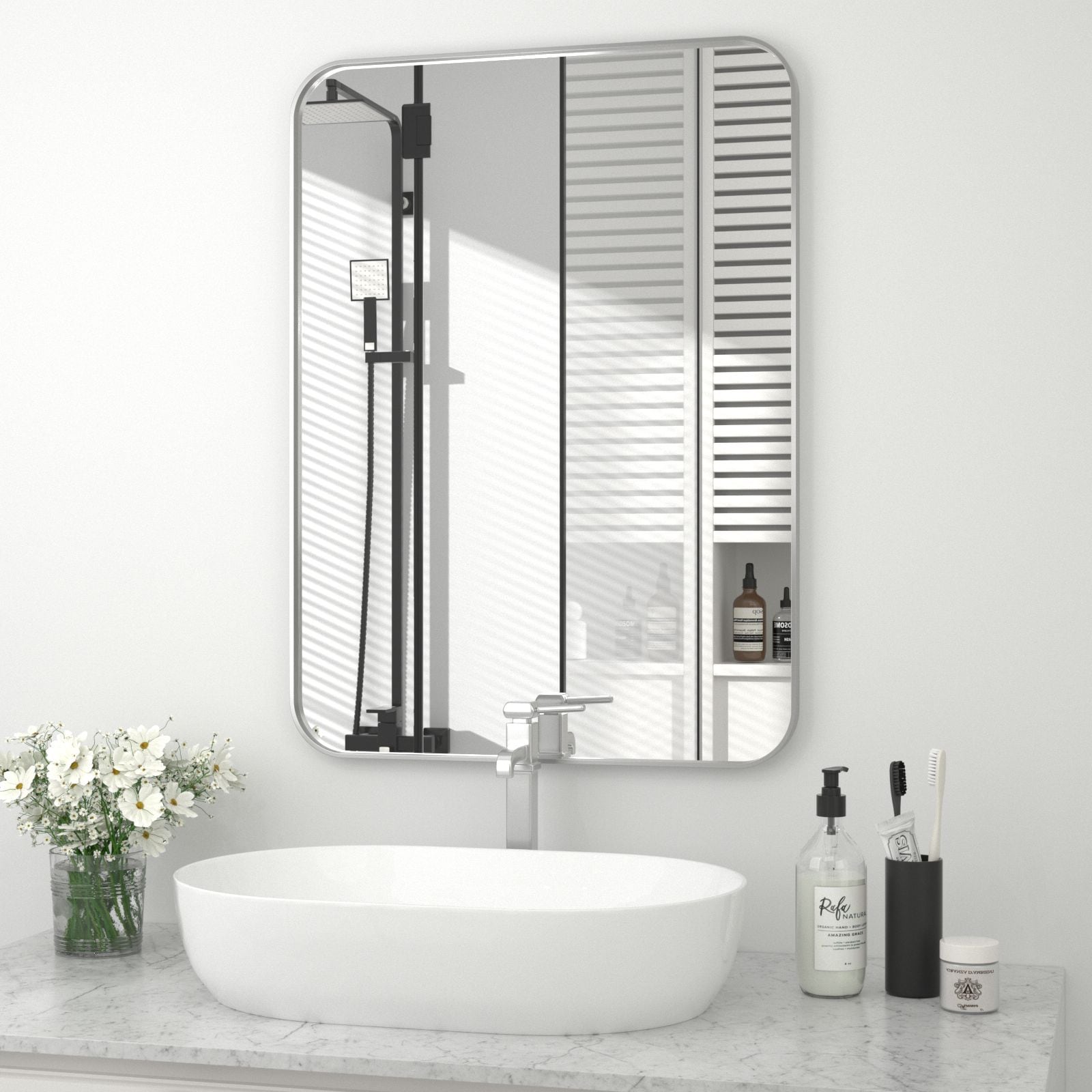 Clavie LS-24361-RSV Bathroom Mirrors Wall Mirrors Accent Mirrors 24-Inches W x 36.0-Inches H Rectangle Silver Framed Wall Mirror