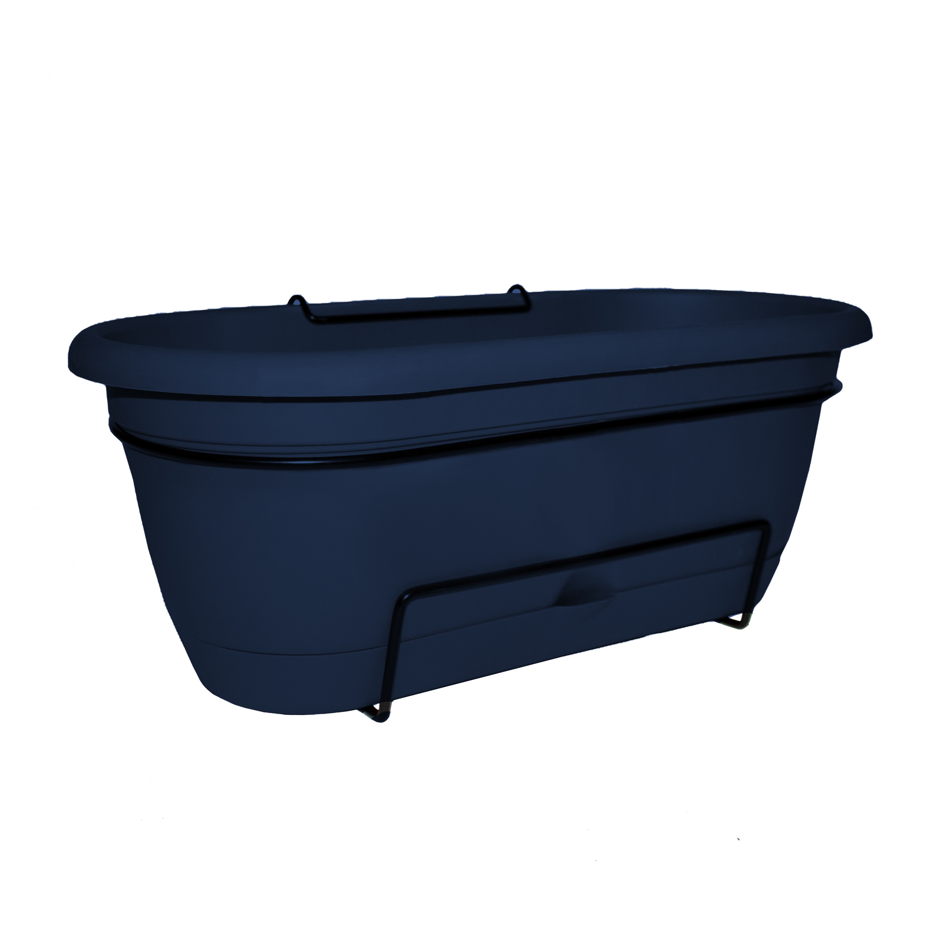 Bloem LWB1870-B 19-Inches W Medium Blue Plastic Indoor/Outdoor Railing planter with Drainage Holes with Self Watering Attached Saucer Stand Included