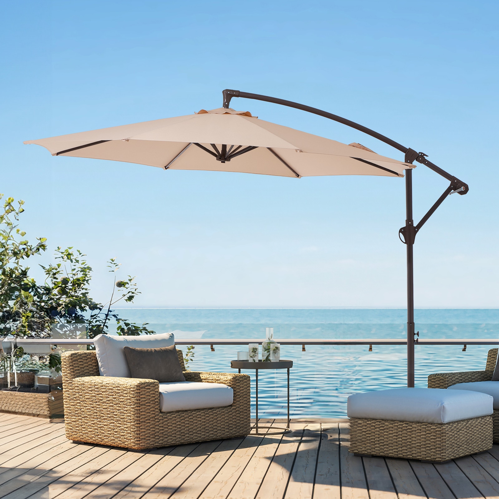 JEAREY JE-EDXJS-10FT-BE 10-ft Steel Beige Crank Offset Patio Umbrella
