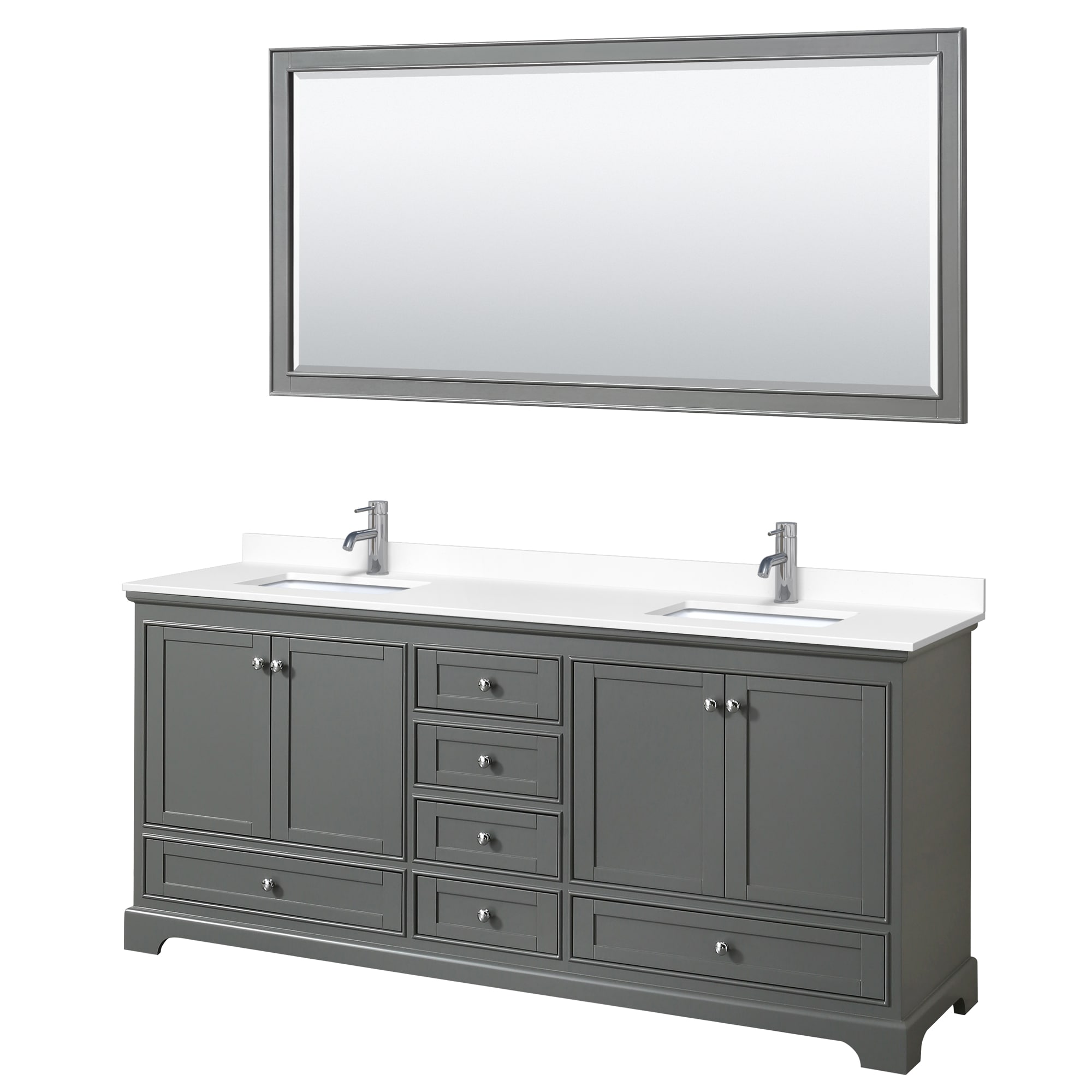 Wyndham Collection WCS202080DKGWCUNSM70 Deborah 80-in Dark Gray with Polished Chrome Trim Undermount Double Sink Bathroom Vanity with White Cultured Marble Cultured Marble Top (Mirror Included)