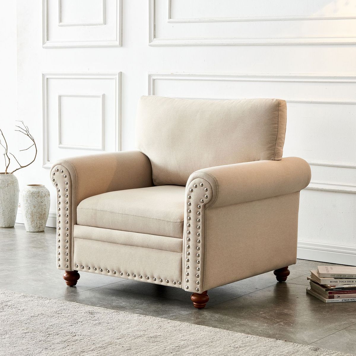 JASMODER W109747328 31.88-Inches Modern Beige Sofa