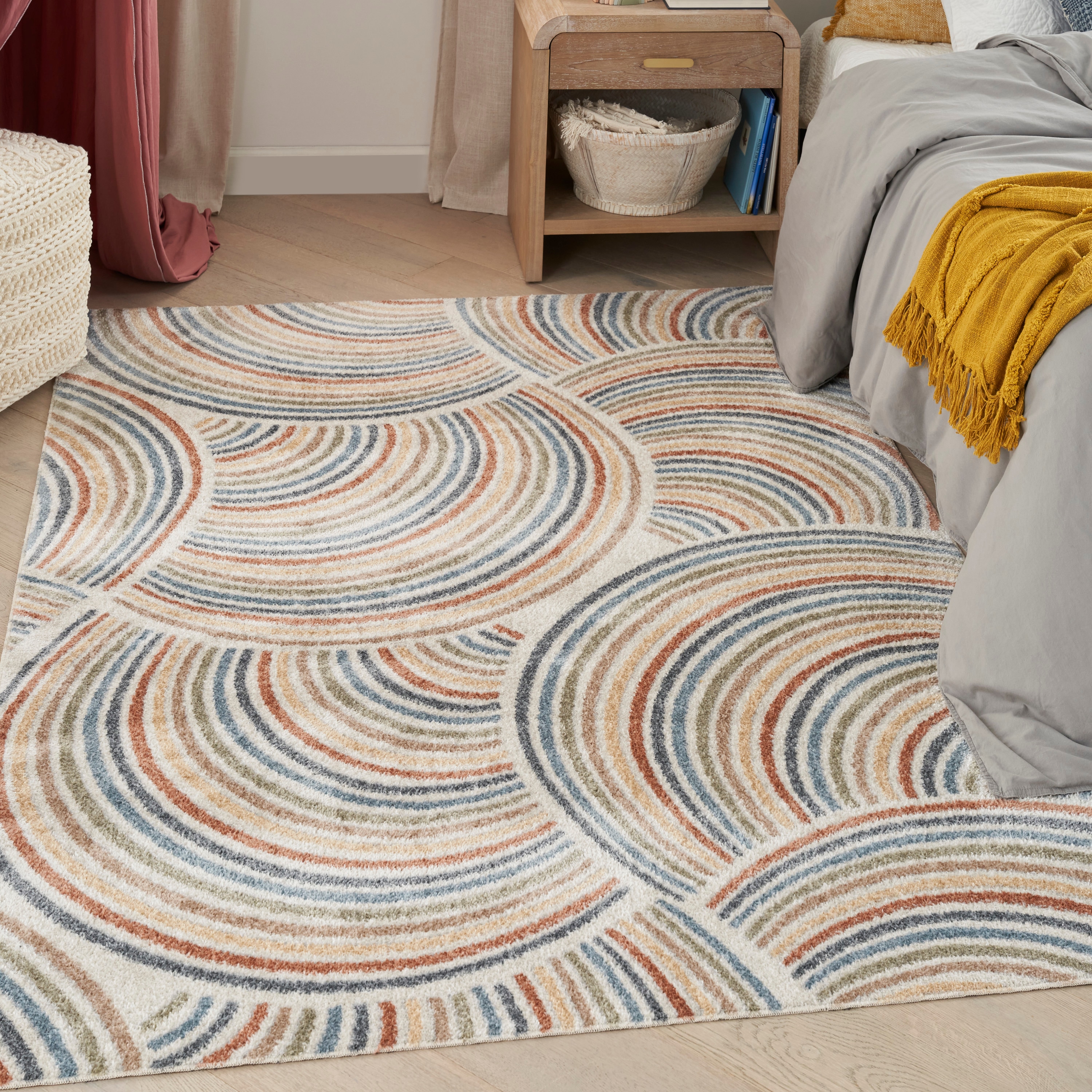 Simple Industrial Rug Polyester Swirl Striped Pattern Carpet Washable  Non-Slip Backing Pet Friendly Area Rug for Bedroom