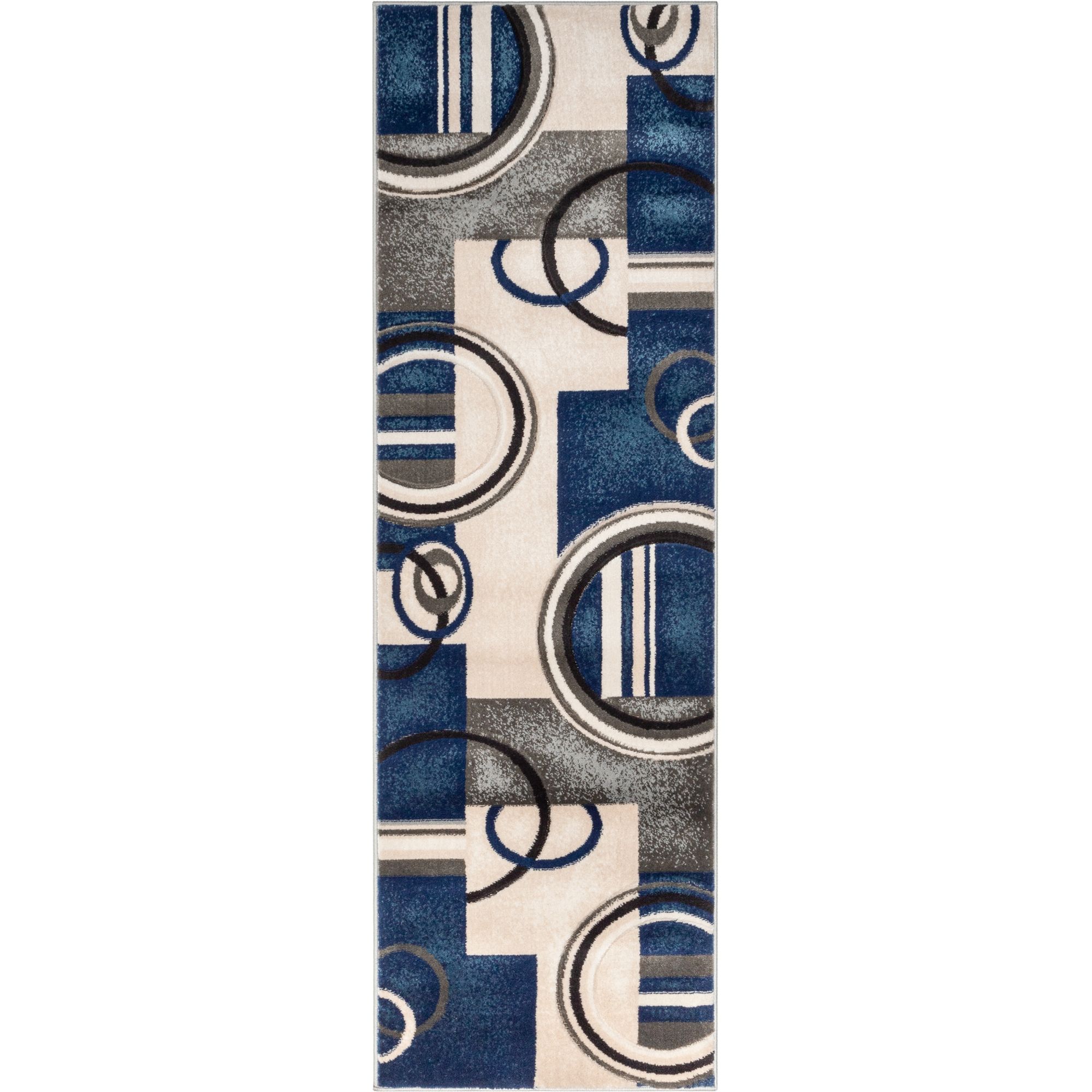 Dark Blue Geometric Synthetic Runner Rug 2'7" x 7'3"