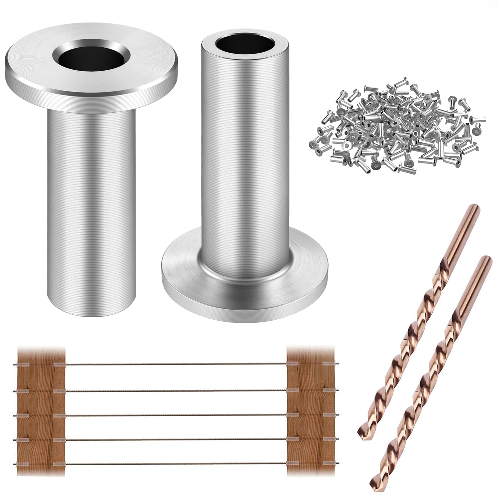 ITOPFOX  150 pack T316 stainless steel protector sleeves for one eighth inch wire rope cable railing marine grade for wood posts deck stair