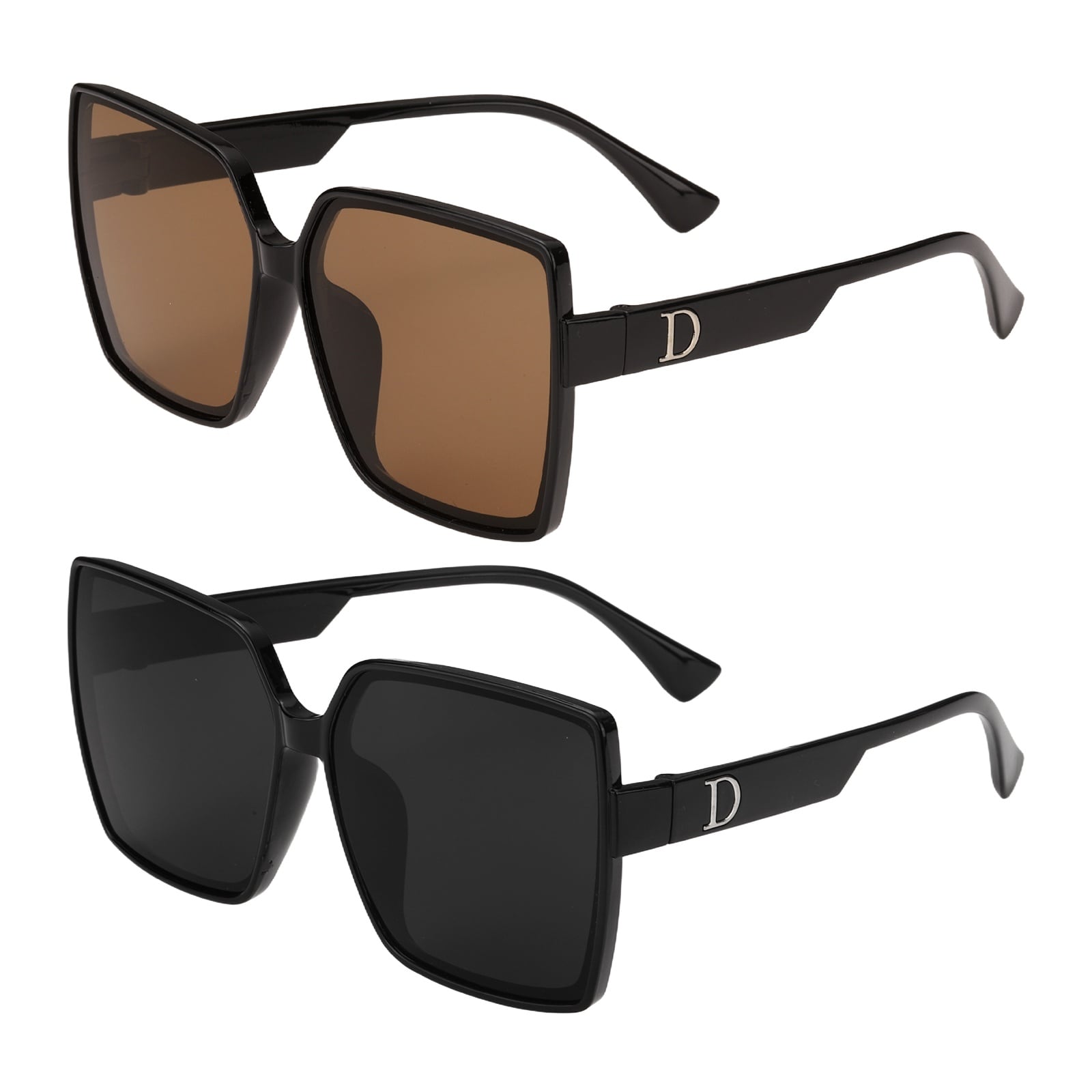 Harfington - 2pcs Sunglasses for Women Men PC Large Frame D-Shaped Trendy Sunglasses Sunshine Pro...