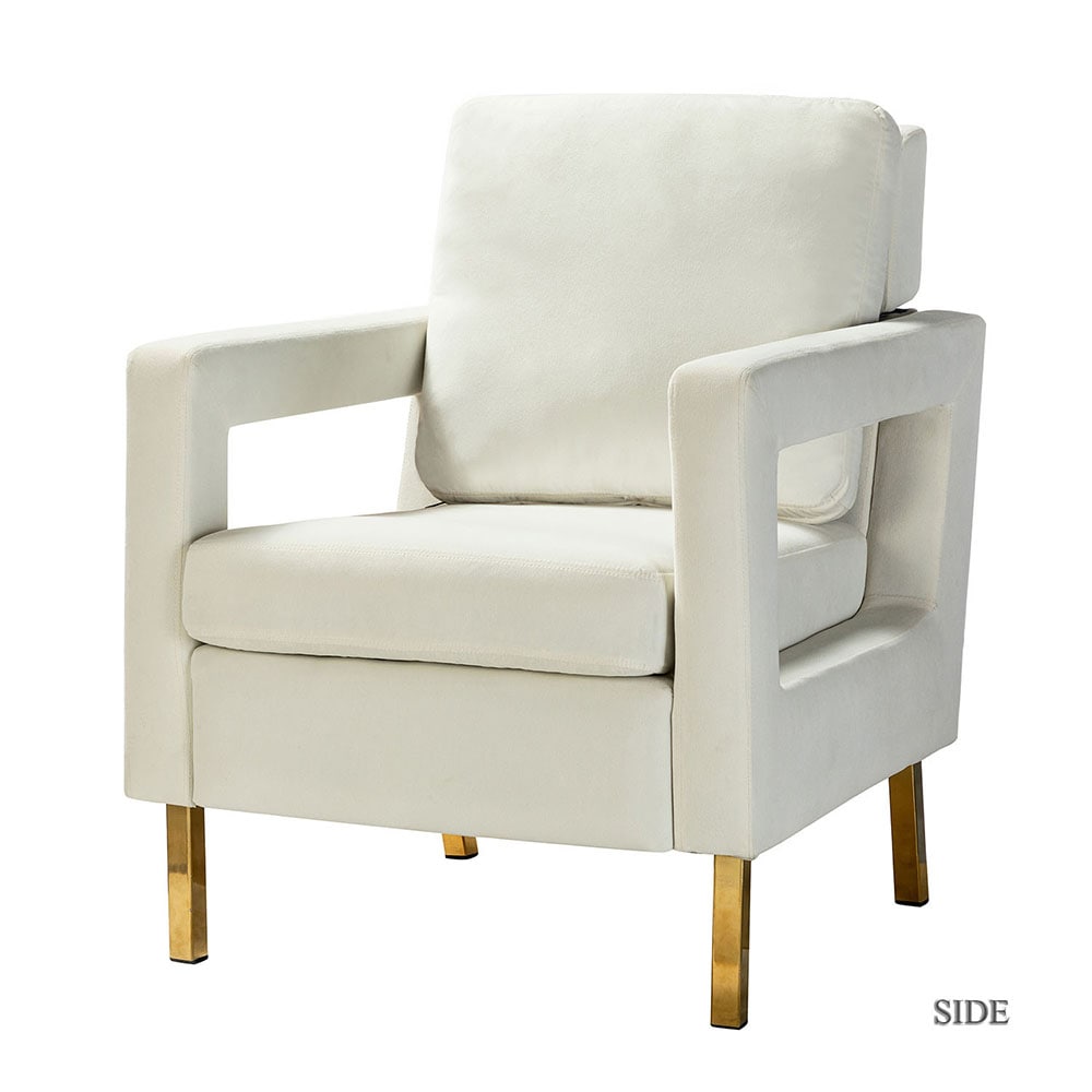 14 Karat Home Casual Ivory Velvet Accent Chair in the Chairs