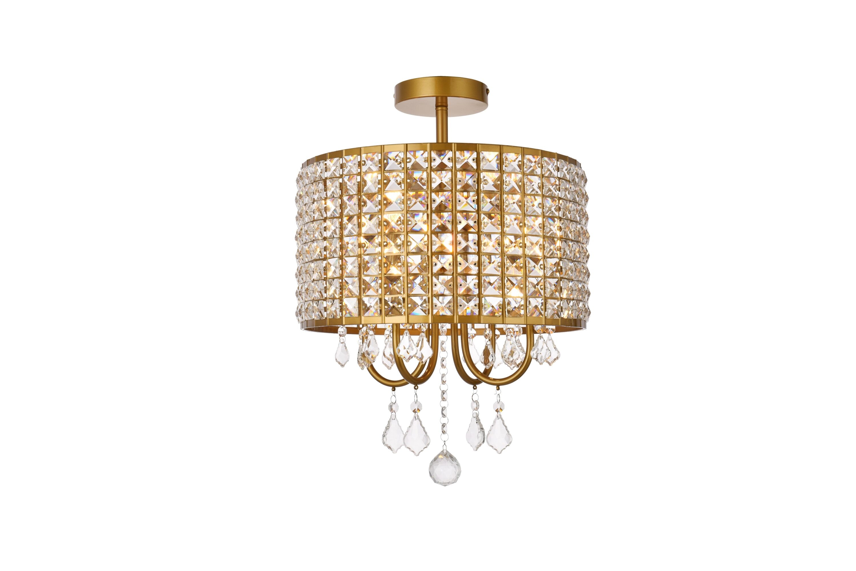 Elise 14" Brass and Crystal Flush Mount Light