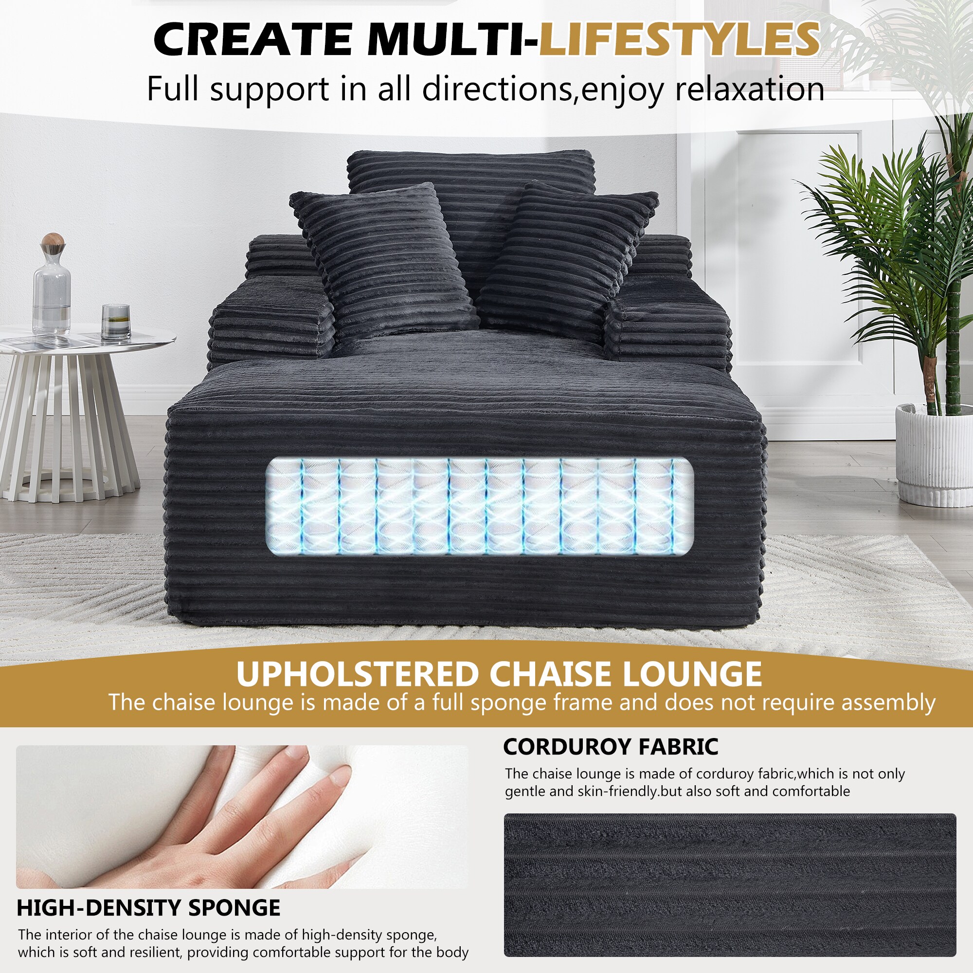Hrinhom HC-D2041-DARK GREY Chaises-Settees - View #7