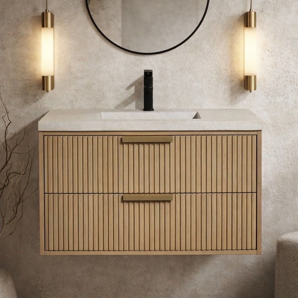 Ari Kitchen & Bath Diego 36 Inch Floating Bathroom Vanity Oak #AKB-DIEGO-36-OAK