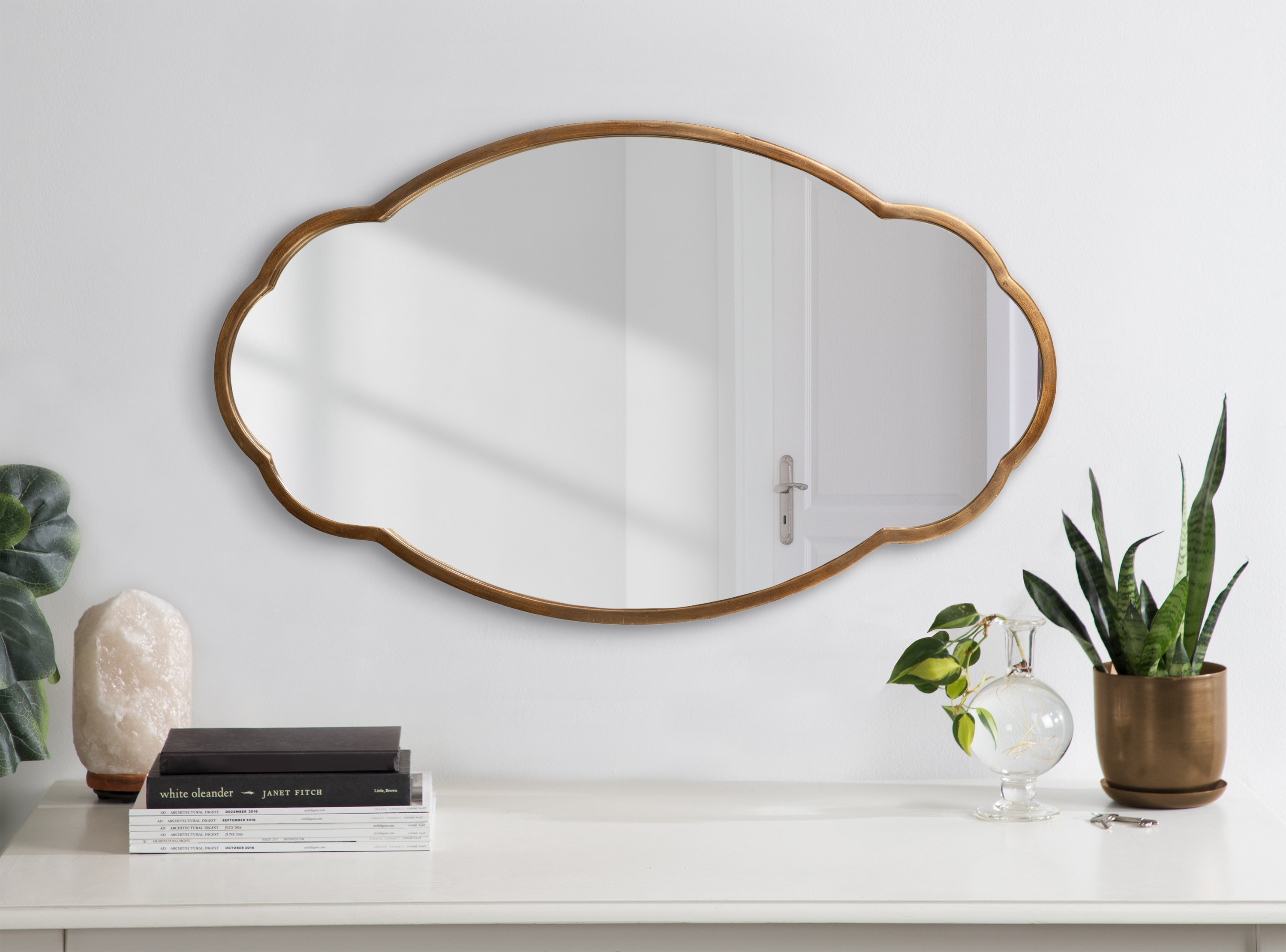 Magritte Scalloped Oval Gold Vanity Wall Mirror, 33x22 in