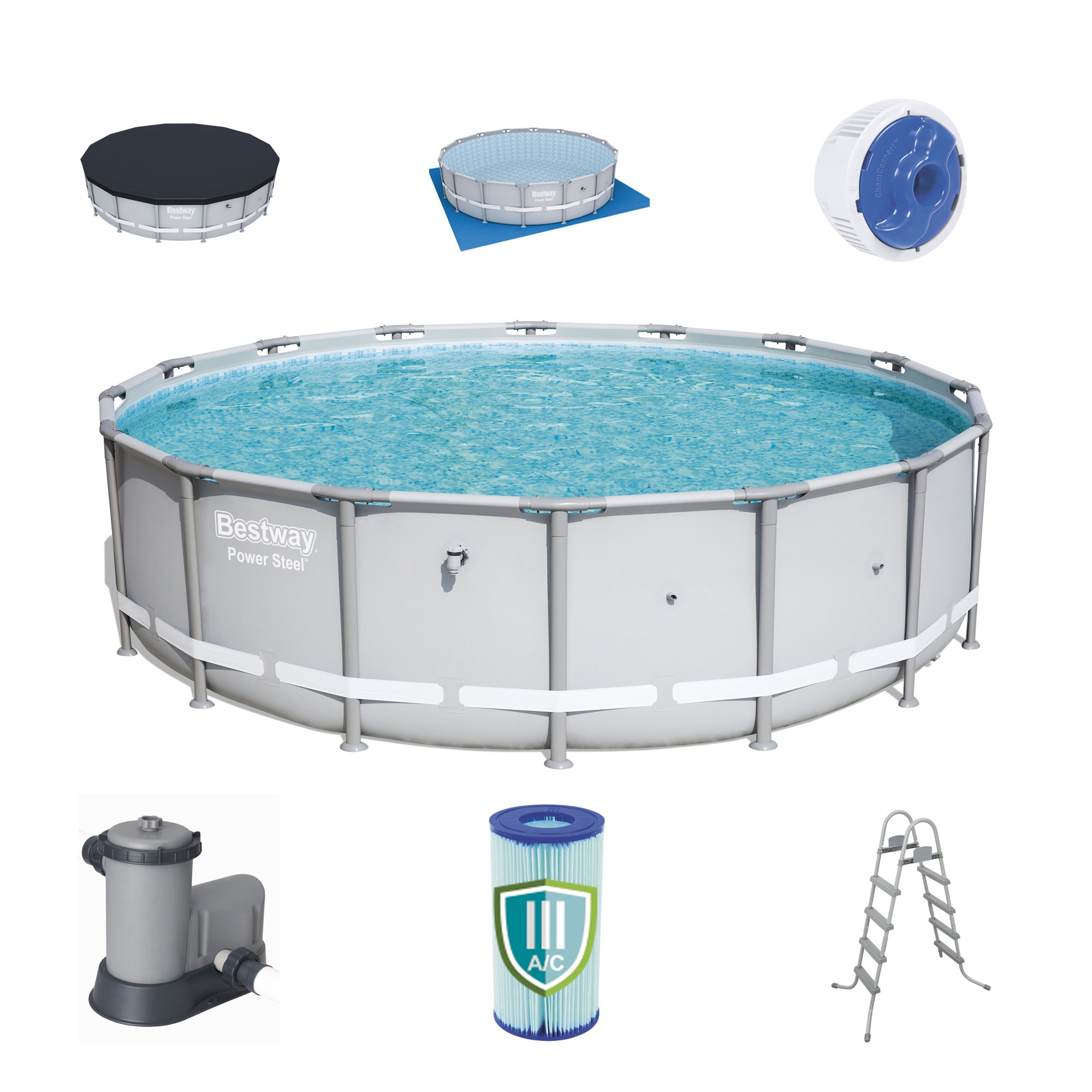 Bestway 18-ft x 18-ft x 51.6-in Metal Frame Round Above-Ground Pool ...