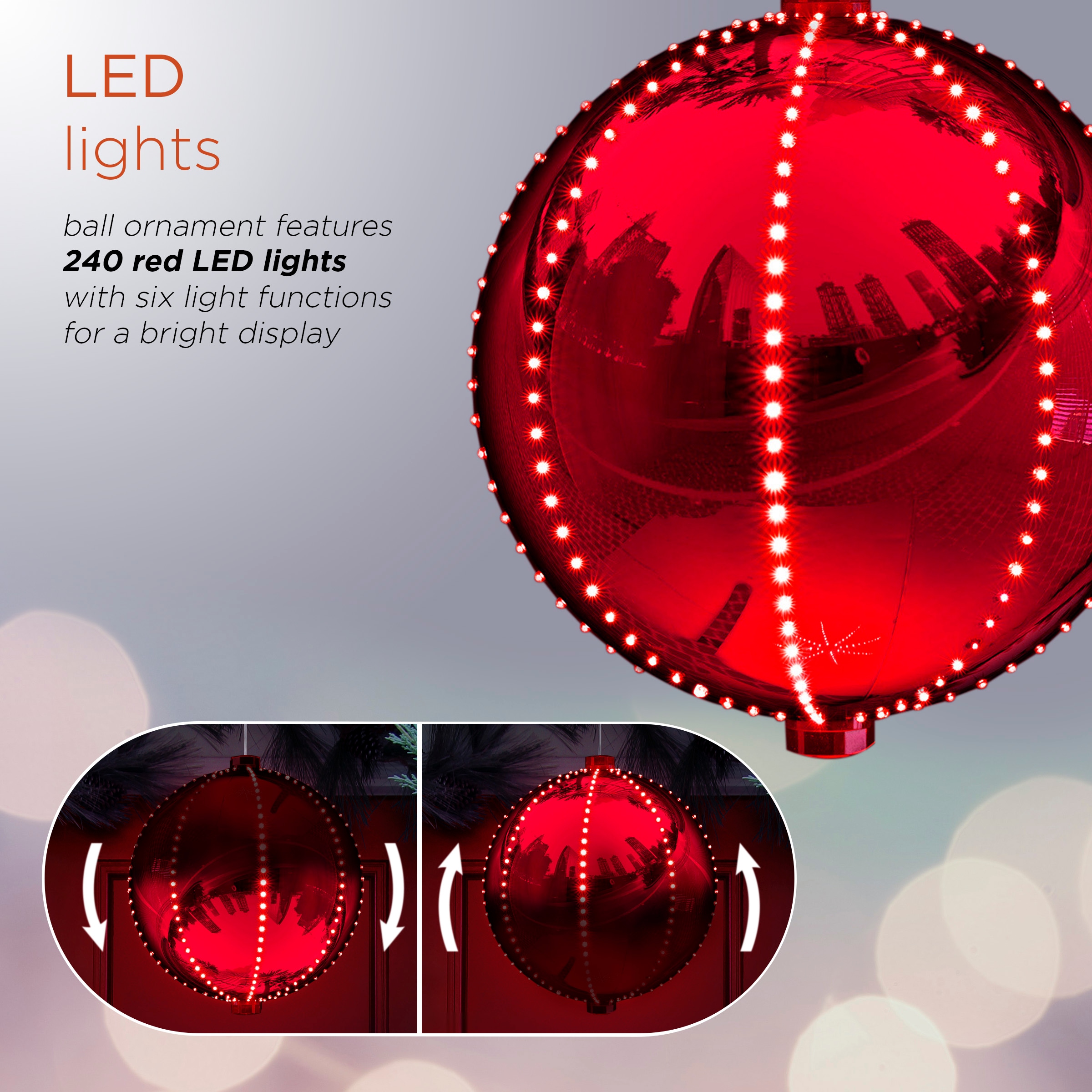 Red 13" LED Light-Up Hanging Christmas Ball Ornament
