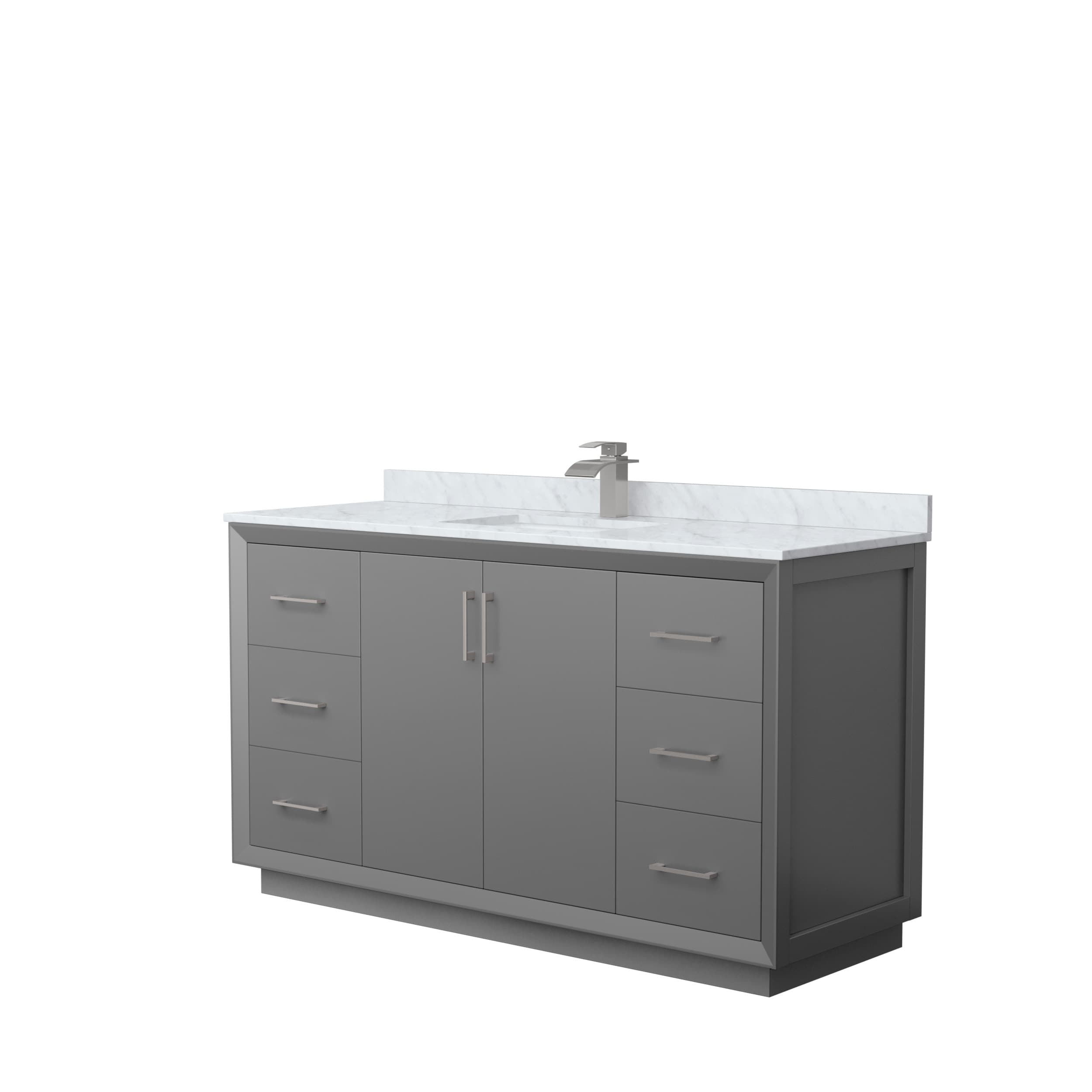 Wyndham Collection WCF414160SKGCMUNSMXX Strada 60-in Dark Gray with Brushed Nickel Trim Undermount Single sink Bathroom Vanity with White Carrara marble Natural marble Top