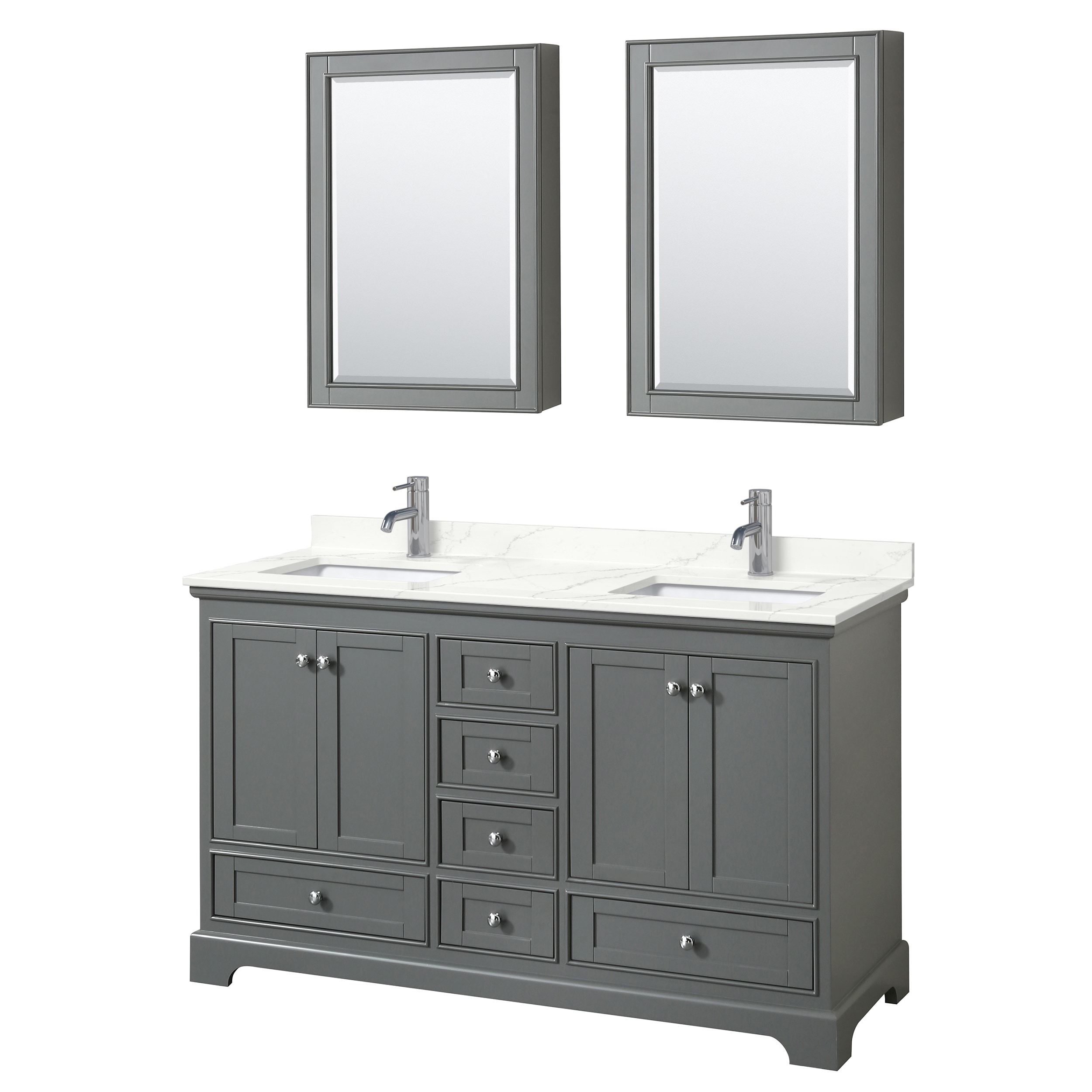 Wyndham Collection WCS202060DKGGTUNSMED Deborah 60-in Dark Gray Undermount Double Sink Bathroom Vanity with Giotto Quartz Top (Mirror Included)