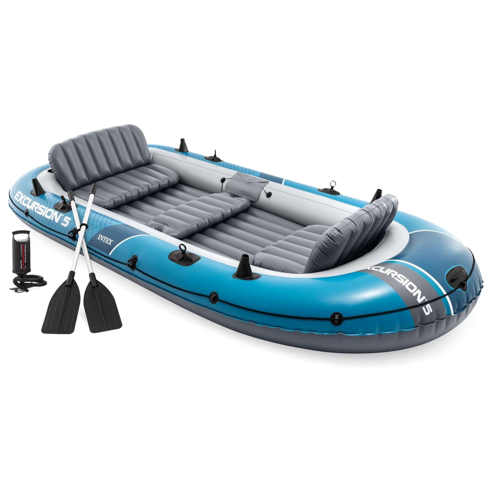 Intex  66325EP Excursion 5 Inflatable Boat Set with 54 Inch Oars Pump and Rod Holders