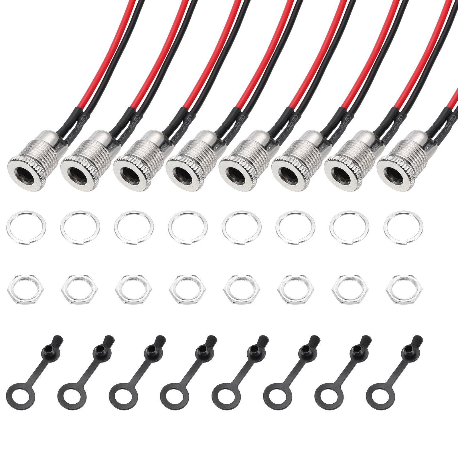 Unique Bargains 8pcs DC-099 DC Power Jack Cord Socket 30V 5A 5.5x2.1mm 2Pin Panel Mounting Connector Socket with Nut Washer Waterproof Cap Pre-soldered Wires for Electronics Devices 100mm #S26081000UX1295