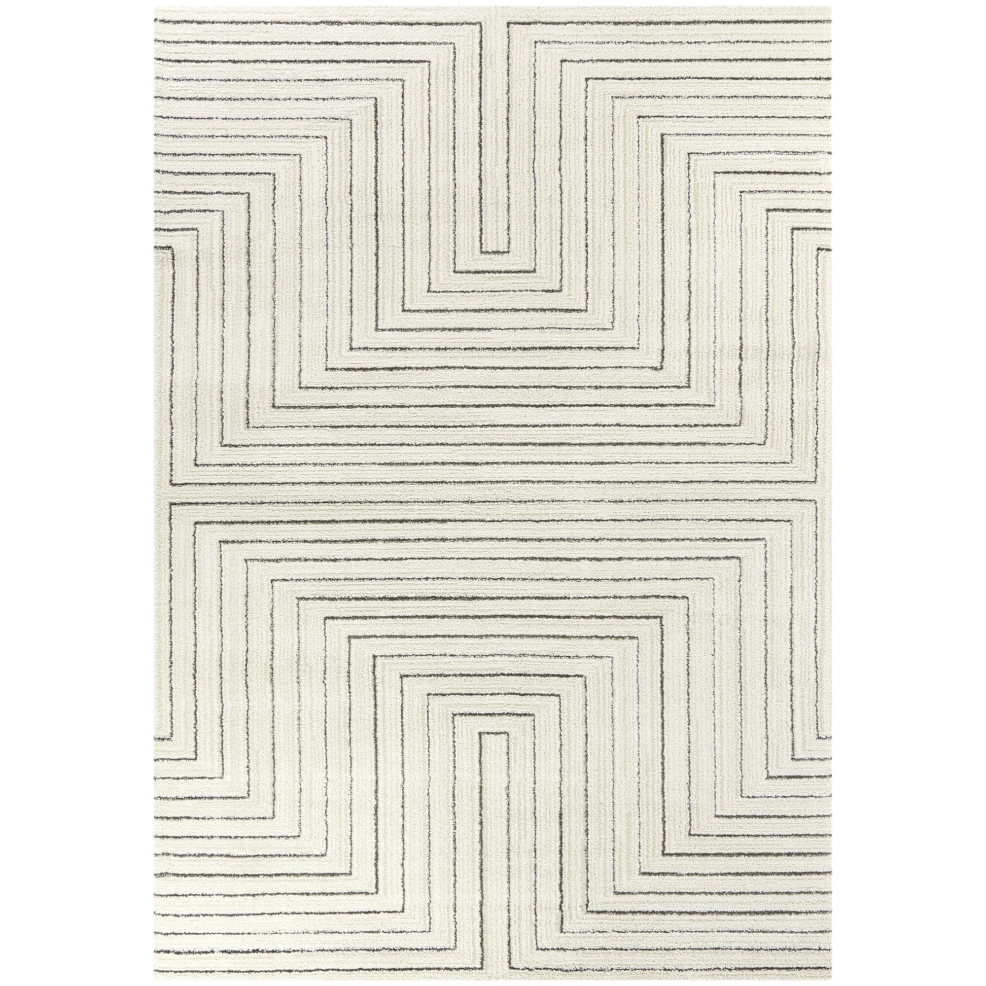 Cream Geometric Synthetic Rectangular Area Rug 6 x 9 ft