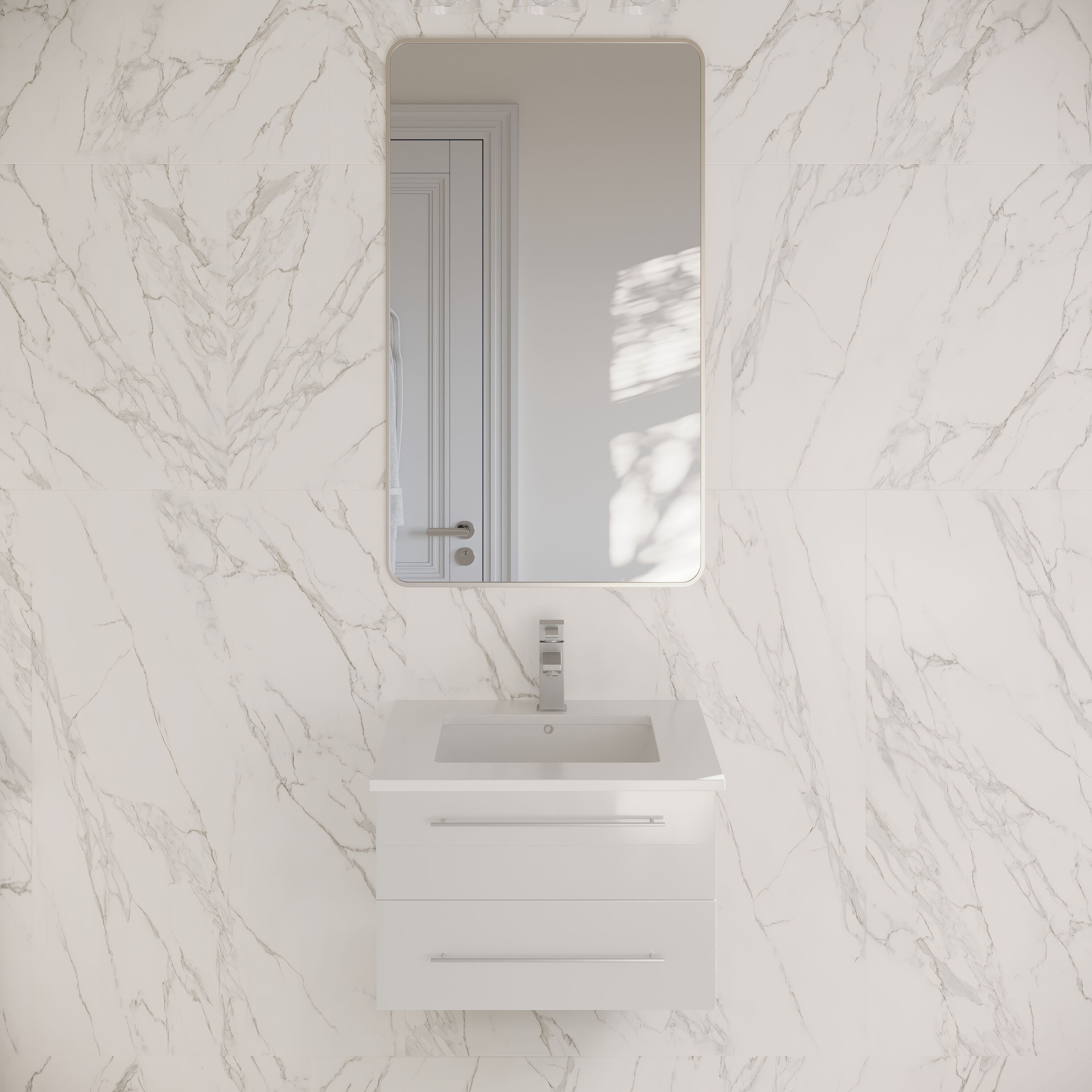 Fresca FCB6124WH-UNS-CWH-U Lucera 24-in White Undermount Single sink Floating Bathroom Vanity with White Quartz Top
