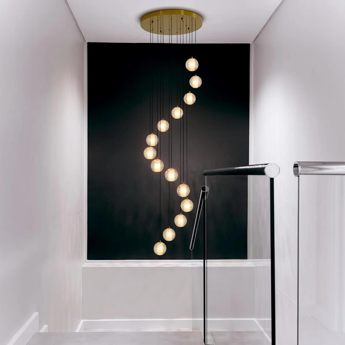 Kviflon Modern 14 Light Ball Crystale Chandelier for Kitchen Island Dining Room Foyer Living Room Staircase