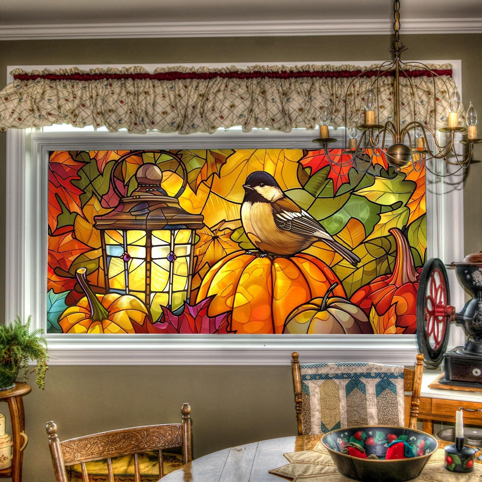 LAIFUCAM Autumn Bird Pumpkin Privacy Window Film Sheet Static