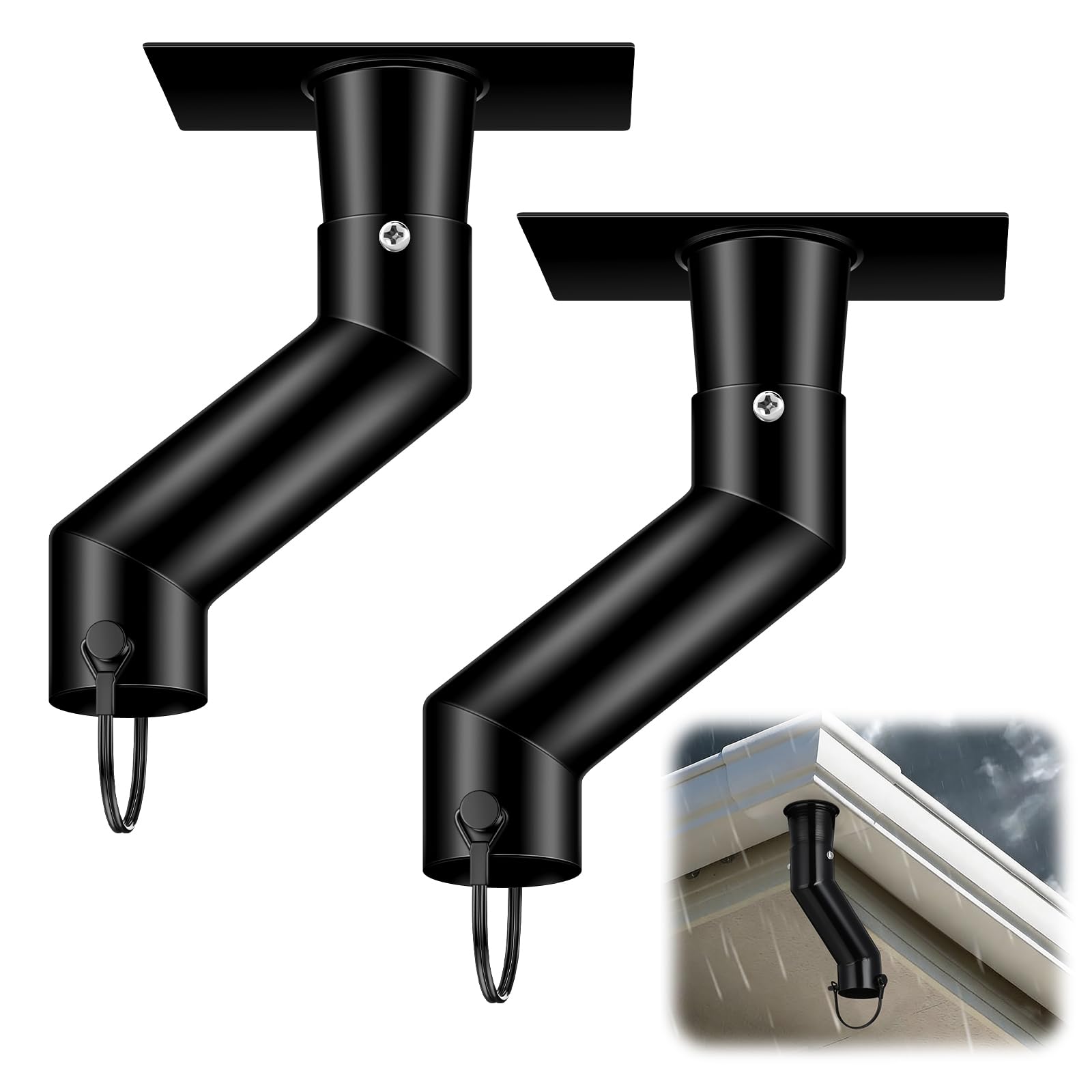 Afoxsos  2 pack rain chain gutter adapter kit black iron curved spout for gutters downspout outlet rust resistant improves water flow easy install