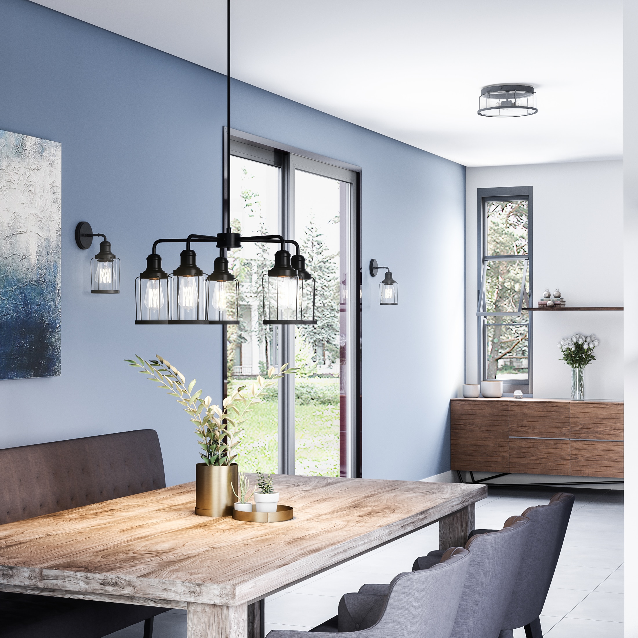 Dimmable Black Steel Cylinder Wall Sconce with Clear Glass Shade