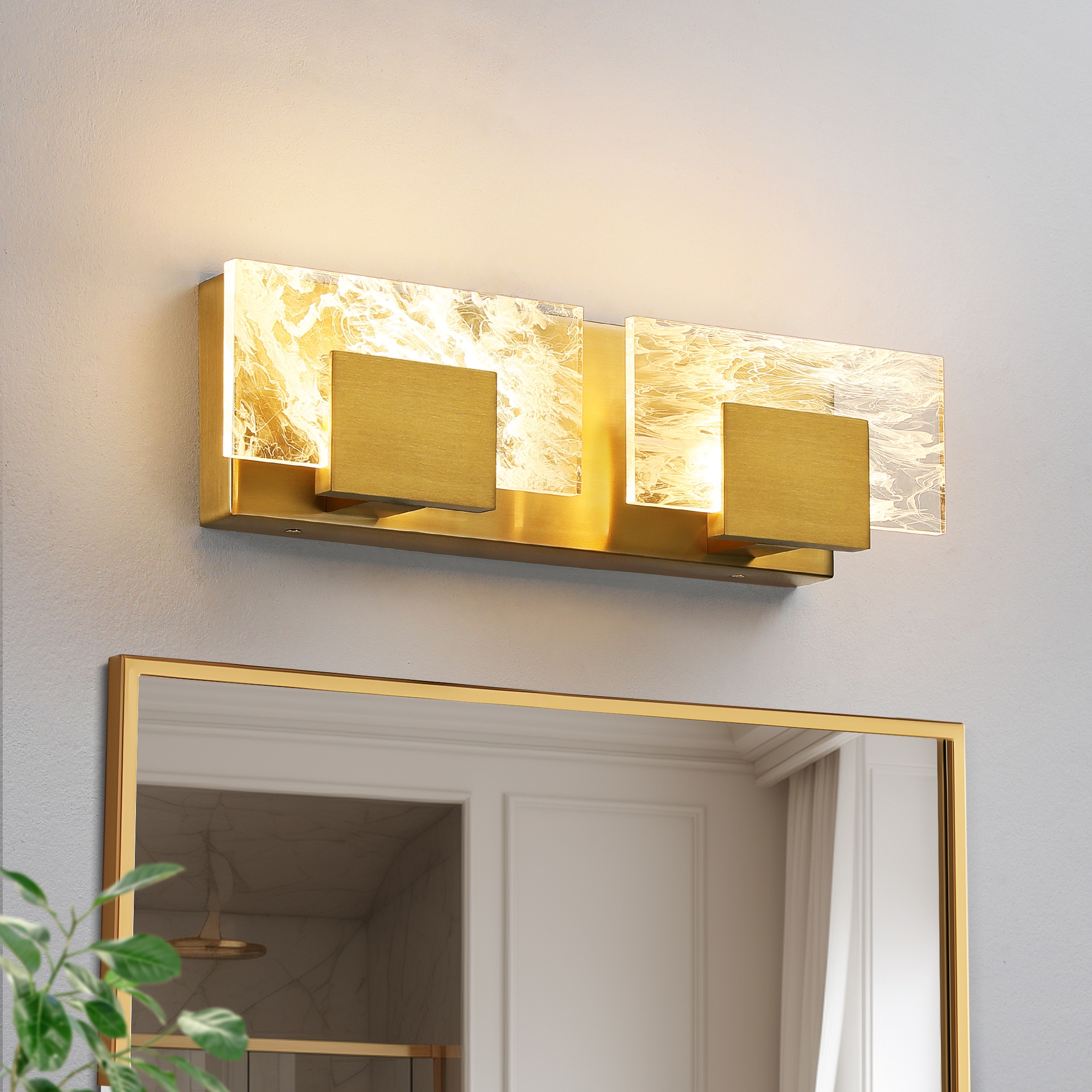 KAISITE 8099WL-02GD-US 16-in 2-Light Bathroom Modern Light Fixture Brushed Gold LED Vanity Light Bar 10-Watt Wall Sconce with 3000K Warm Light