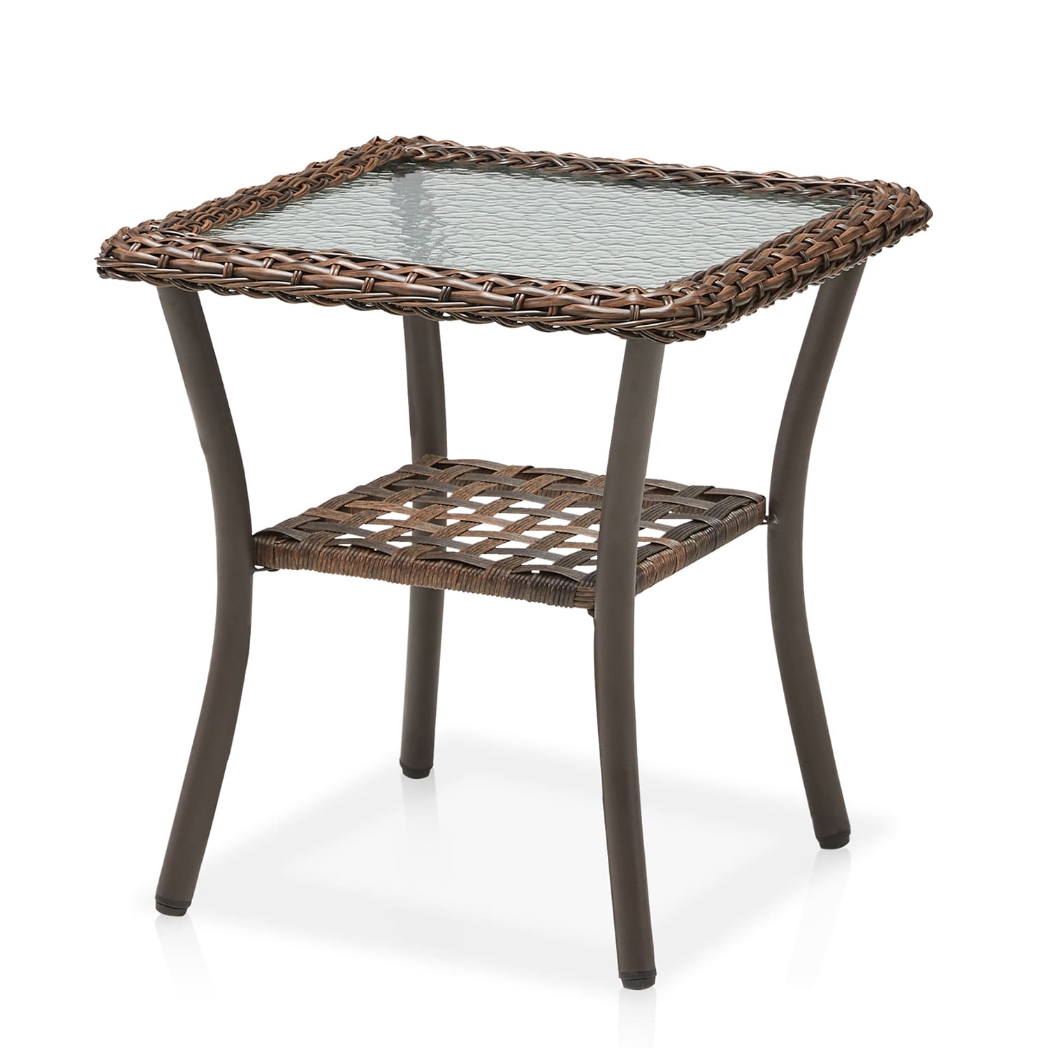 GZMR 20-in Brown Wicker Patio Side Table Square Wicker Outdoor End Table 19.7-in W x 19.7-in L