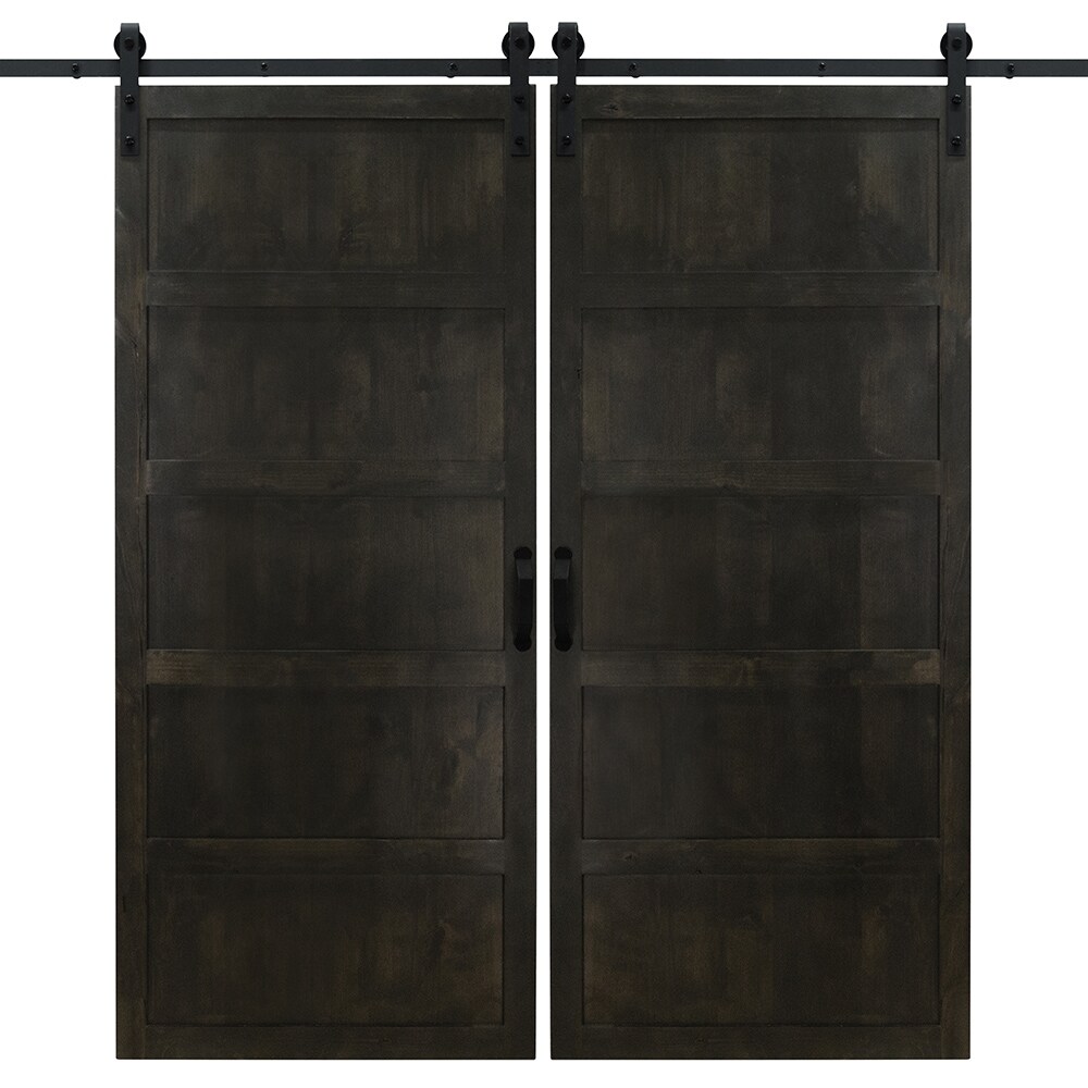 Dogberry DFIVE36NGHTNONEDBHD 36-in x 84-in Midnight Black Equal Knotty alder Wood Solid core Double Barn Door (Hardware Included)