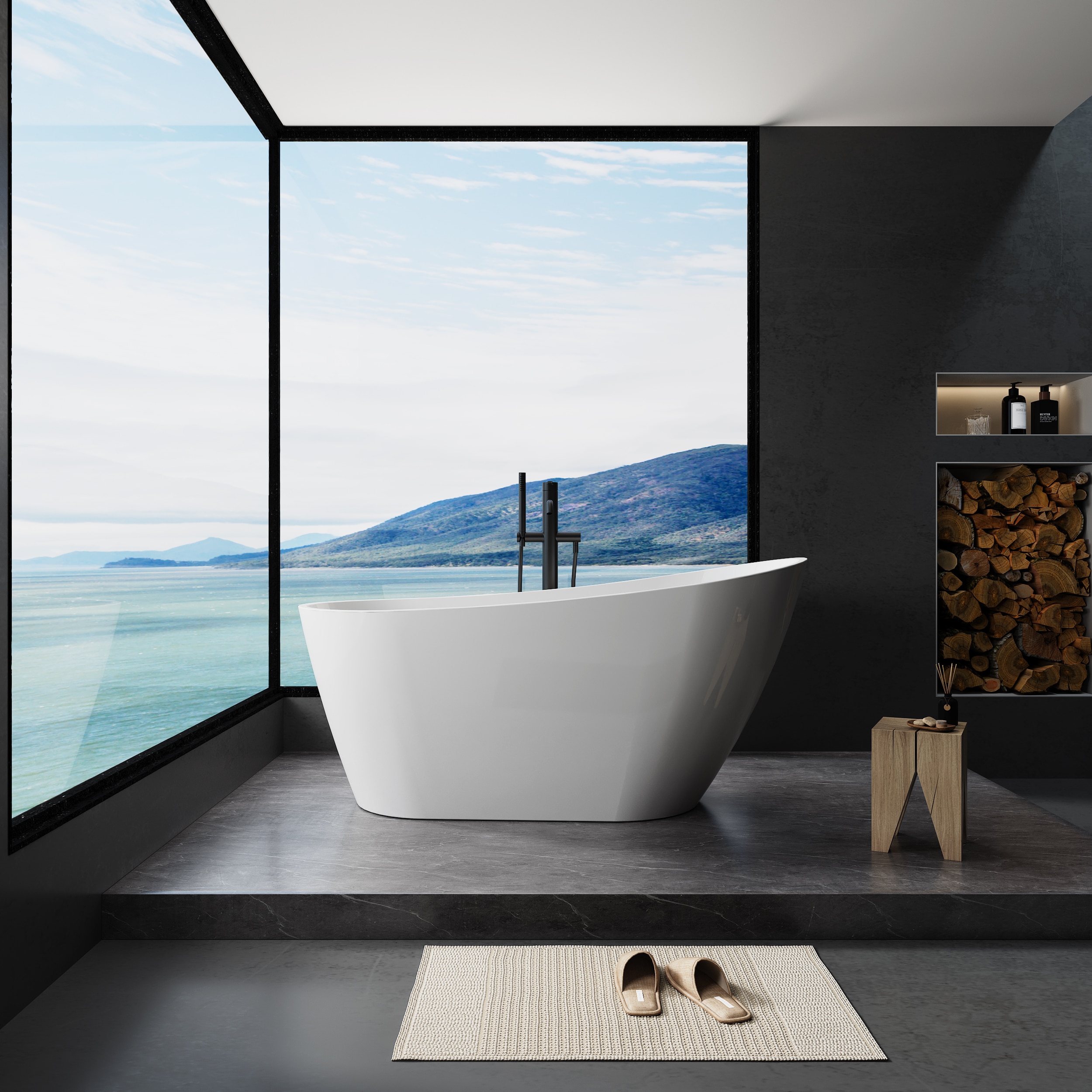 Clihome W54-CLO-326730 31.5-in x 63-in White Acrylic Oval Freestanding Soaking bathtub with Drain ( Left Drain )