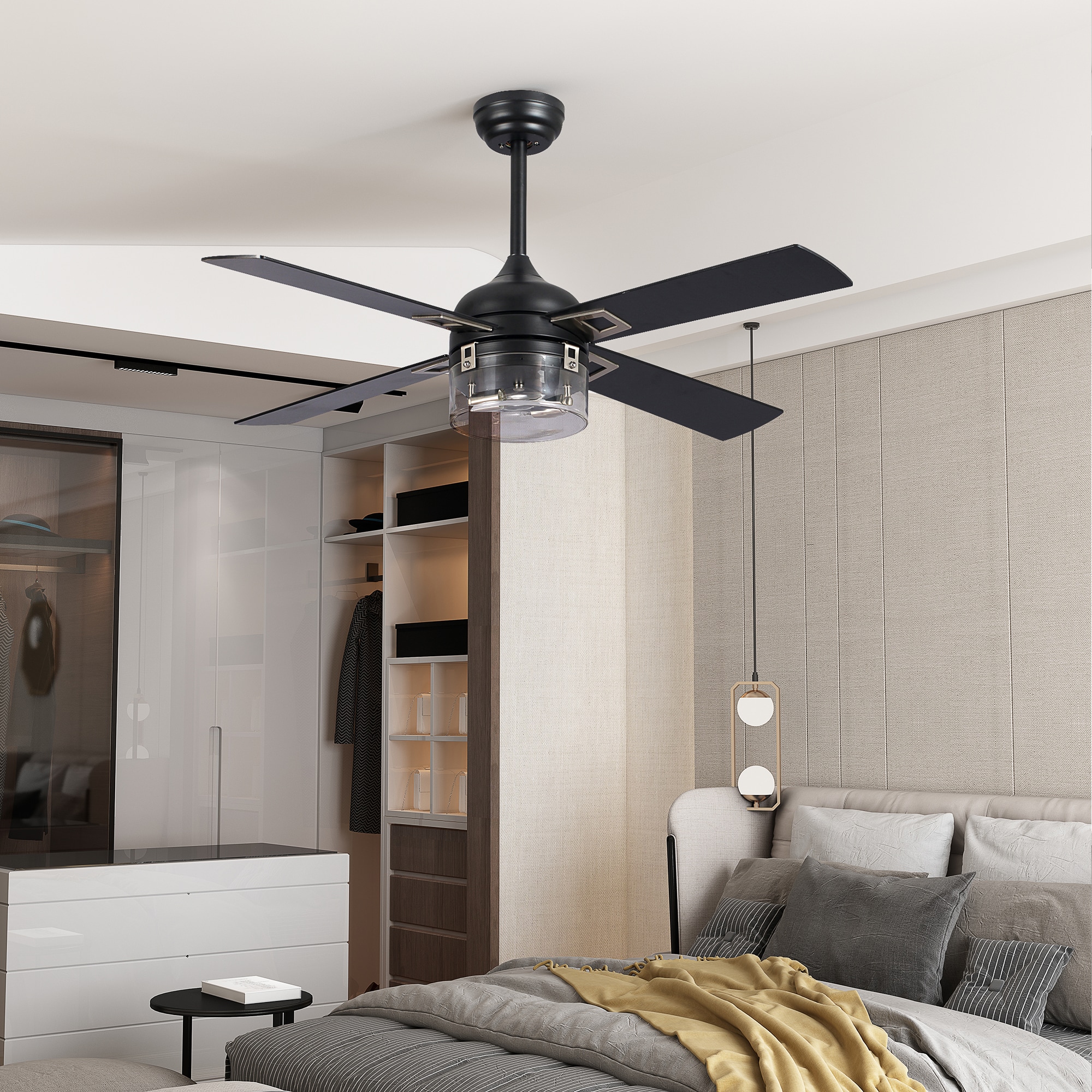 ExBrite 48-in Matte Black with Matte Blades Indoor Ceiling Fan with ...