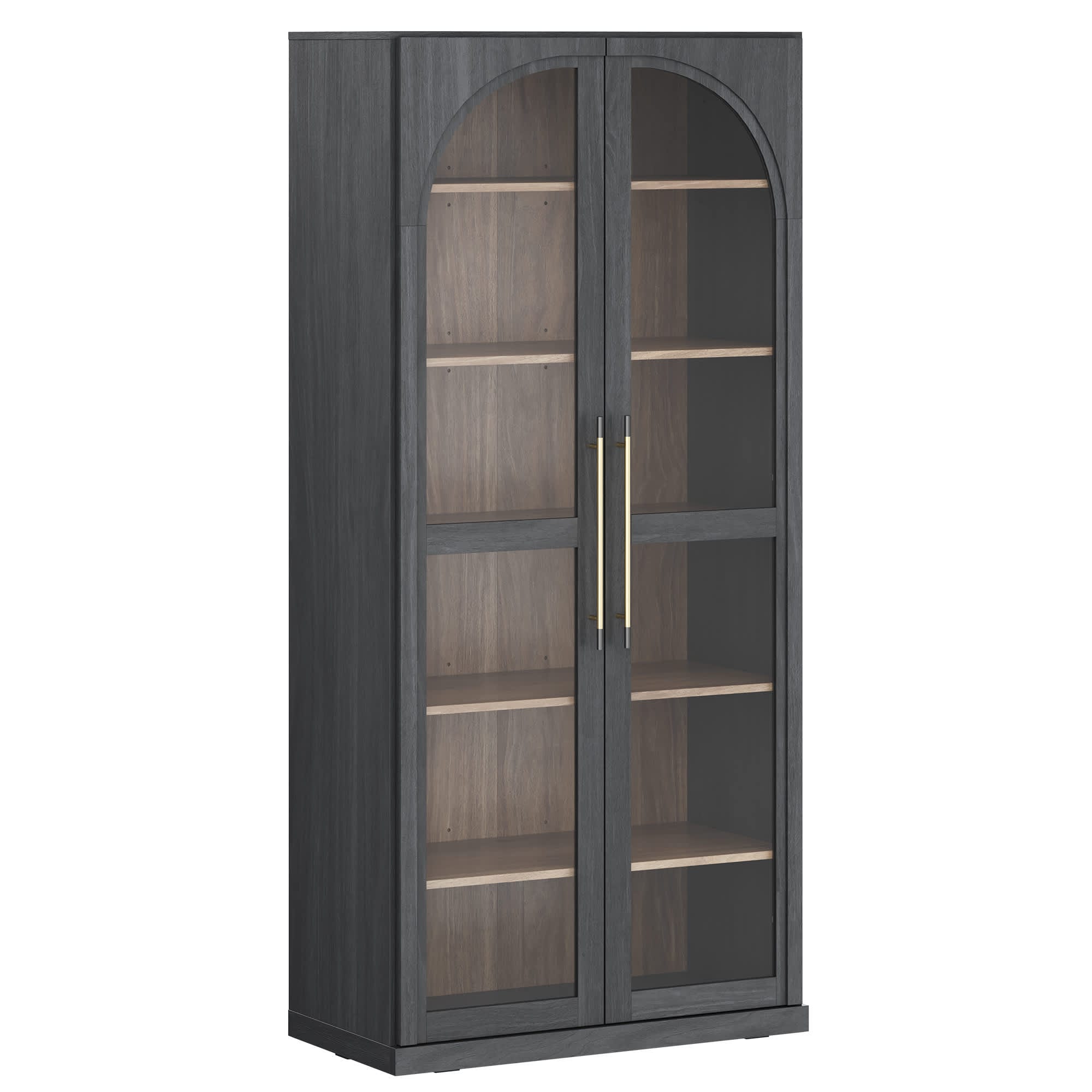 Belleze 67 Inches Storage Cabinet 6 Shelf Glass Bookshelf Ebony in