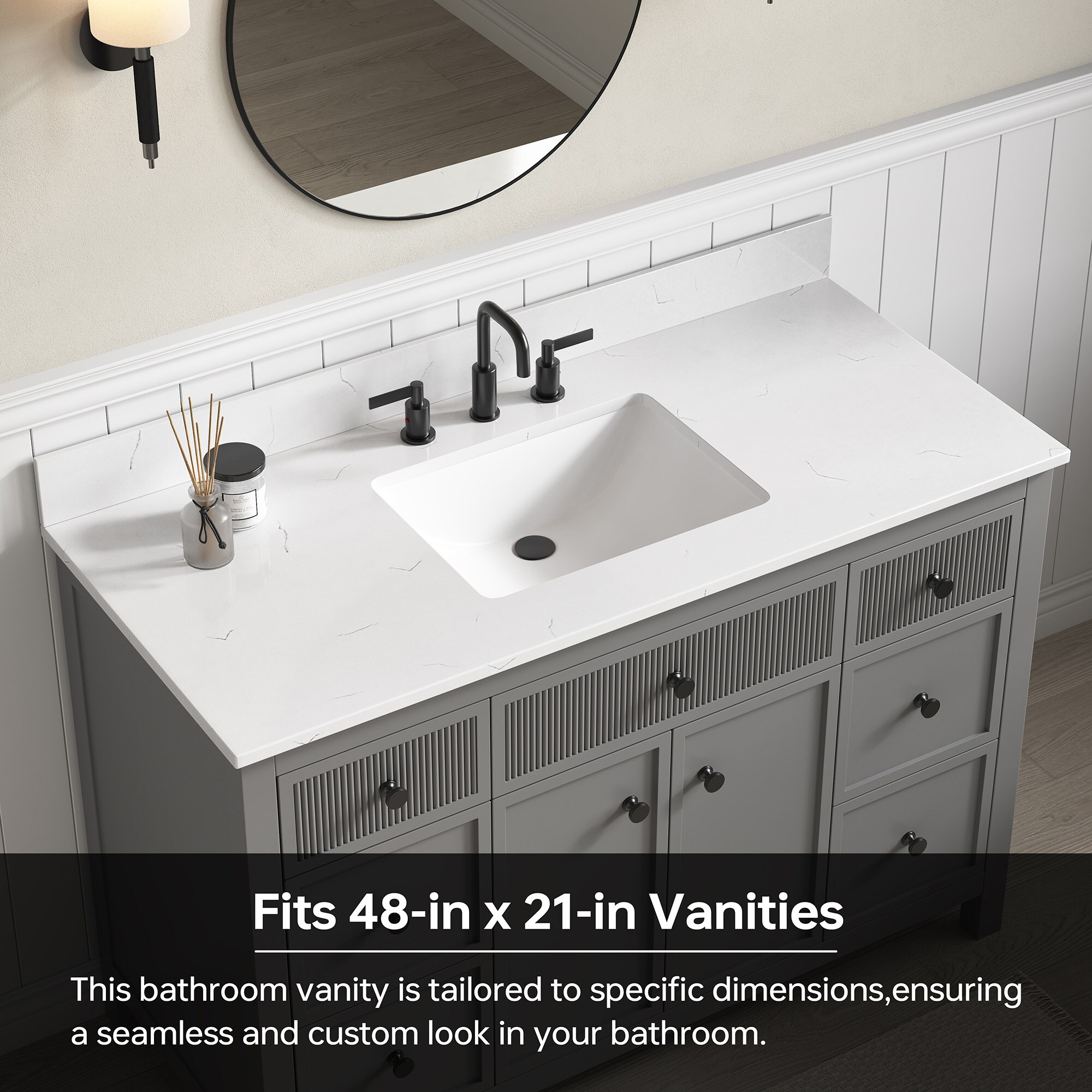 DELUXE LIVING Cavone 49-in x 22-in White Quartz Undermount Single Sink ...