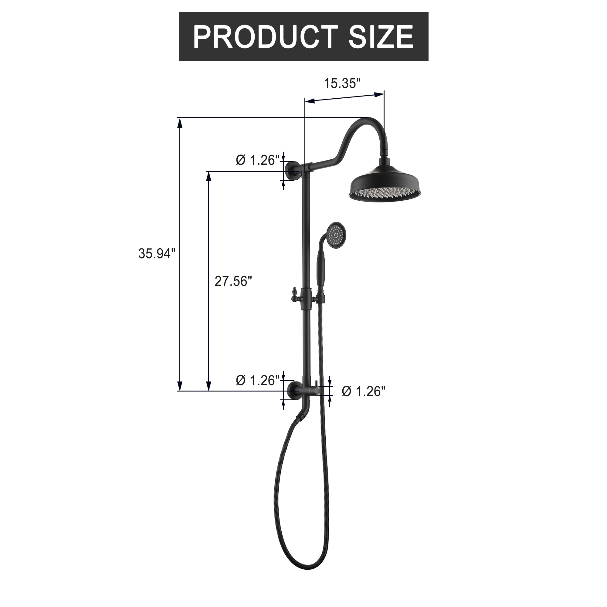 Clihome Black Dual Head Shower Faucet Bar System with 2-way Diverter ...