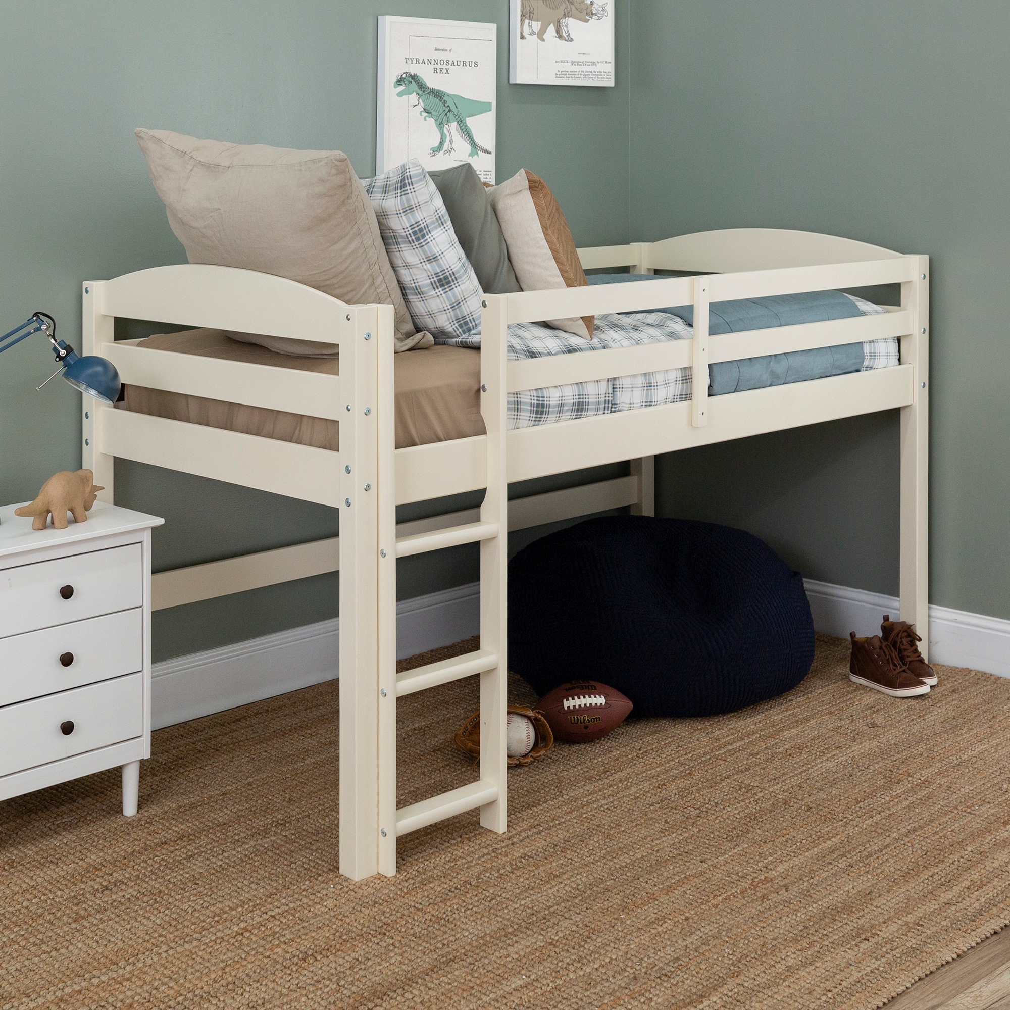 Walker Edison LWWSTOLLWH White Twin study loft Bunk Bed