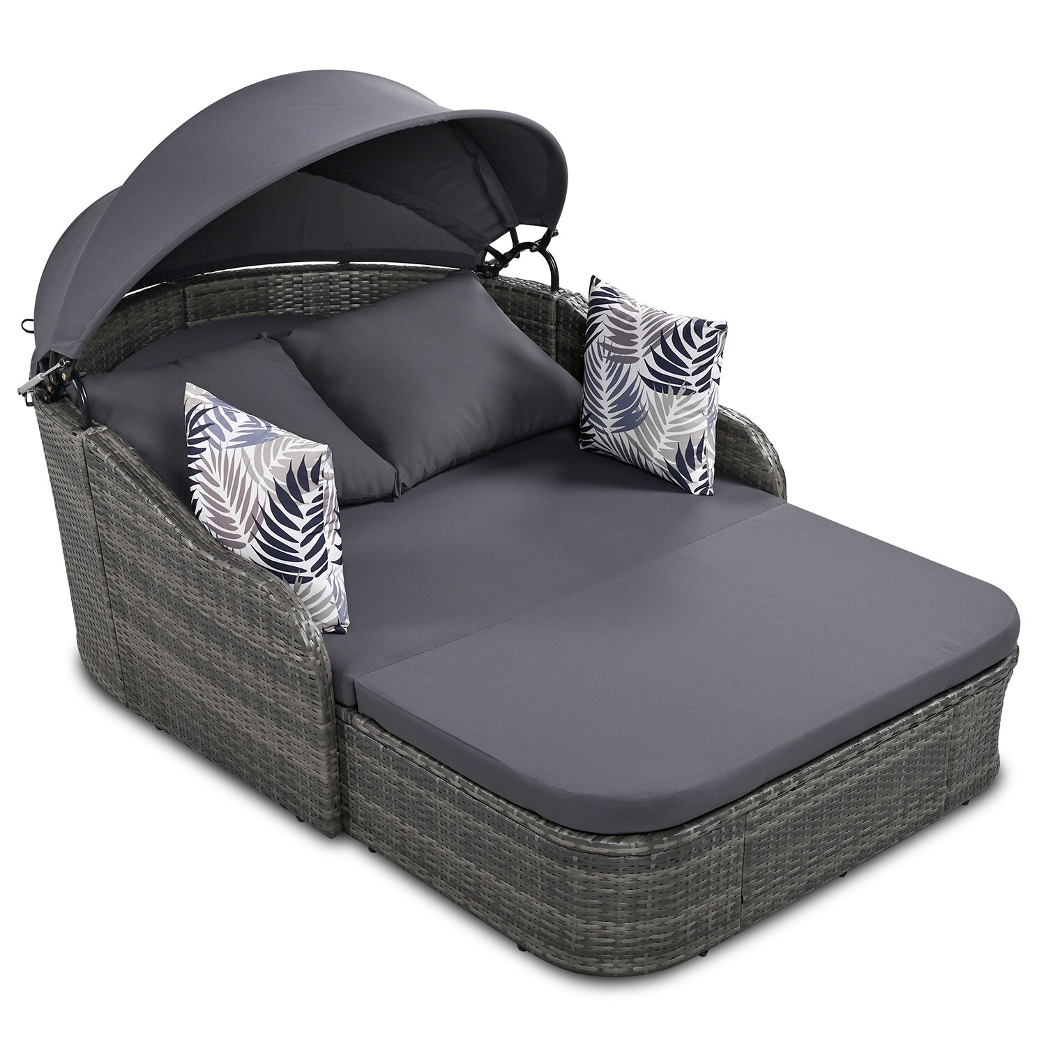 SINOFURN SYA020166GY Rattan Outdoor Daybed with Gray Cushions and Rattan Frame