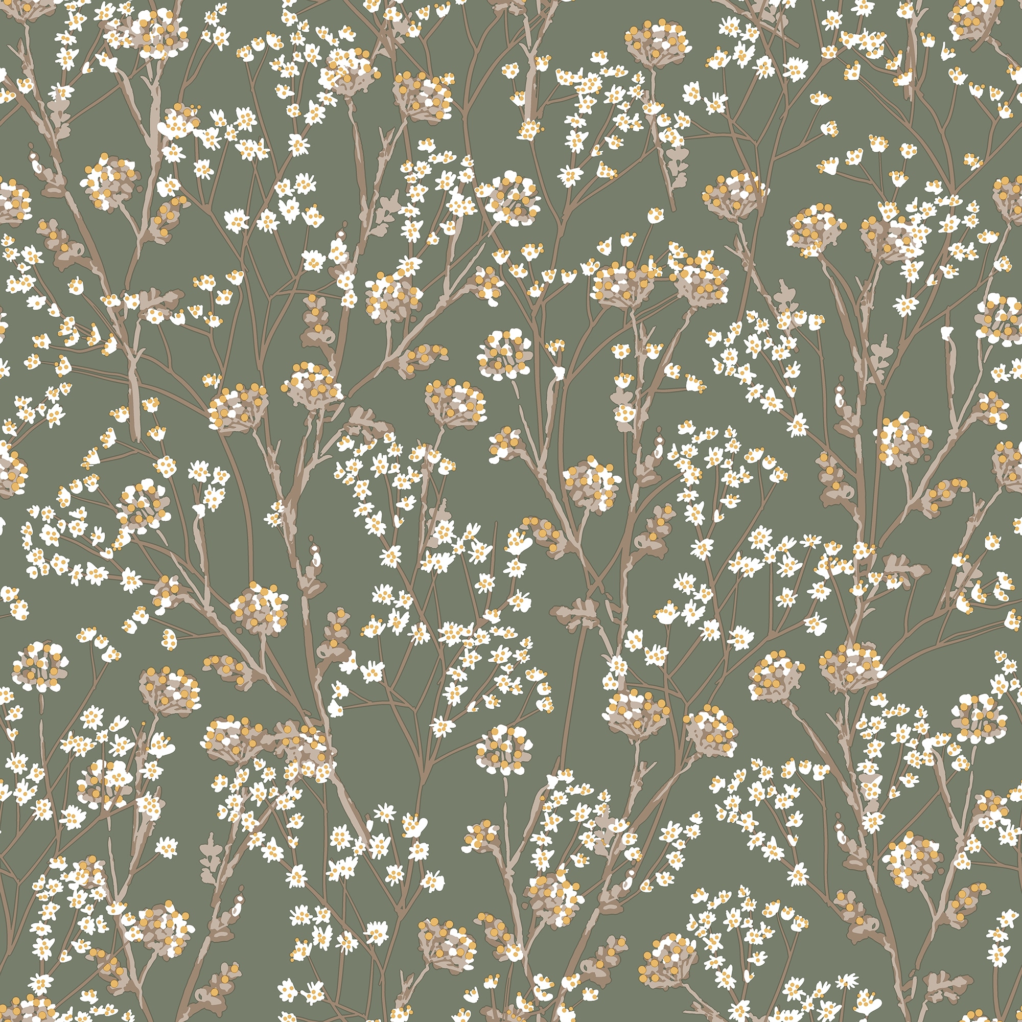 Veer Decor Blossom Branches Olive Wallpaper Sample
