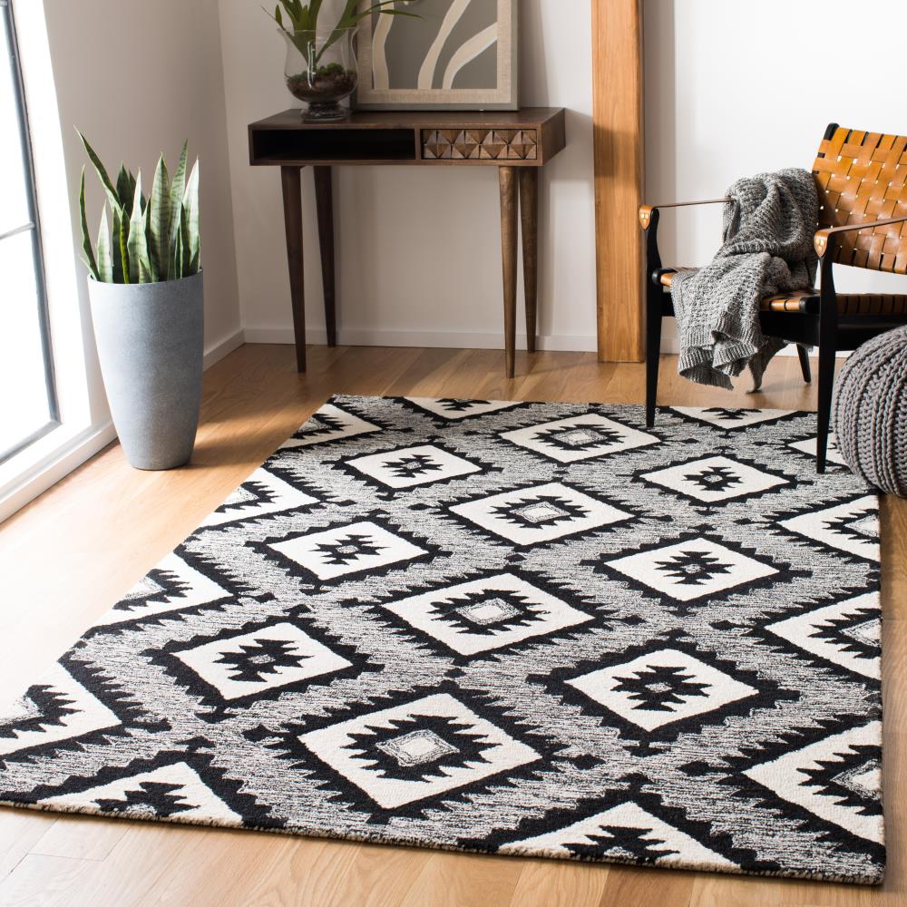 Black and White Geometric Wool Tufted Area Rug 6' x 9'