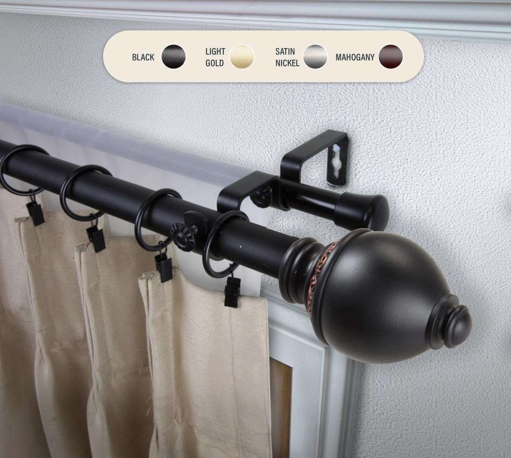 Hart & Harlow L100-15-992-D 1-in Raegan 120-in to 170-in Black Steel Double curtain rod with Finials
