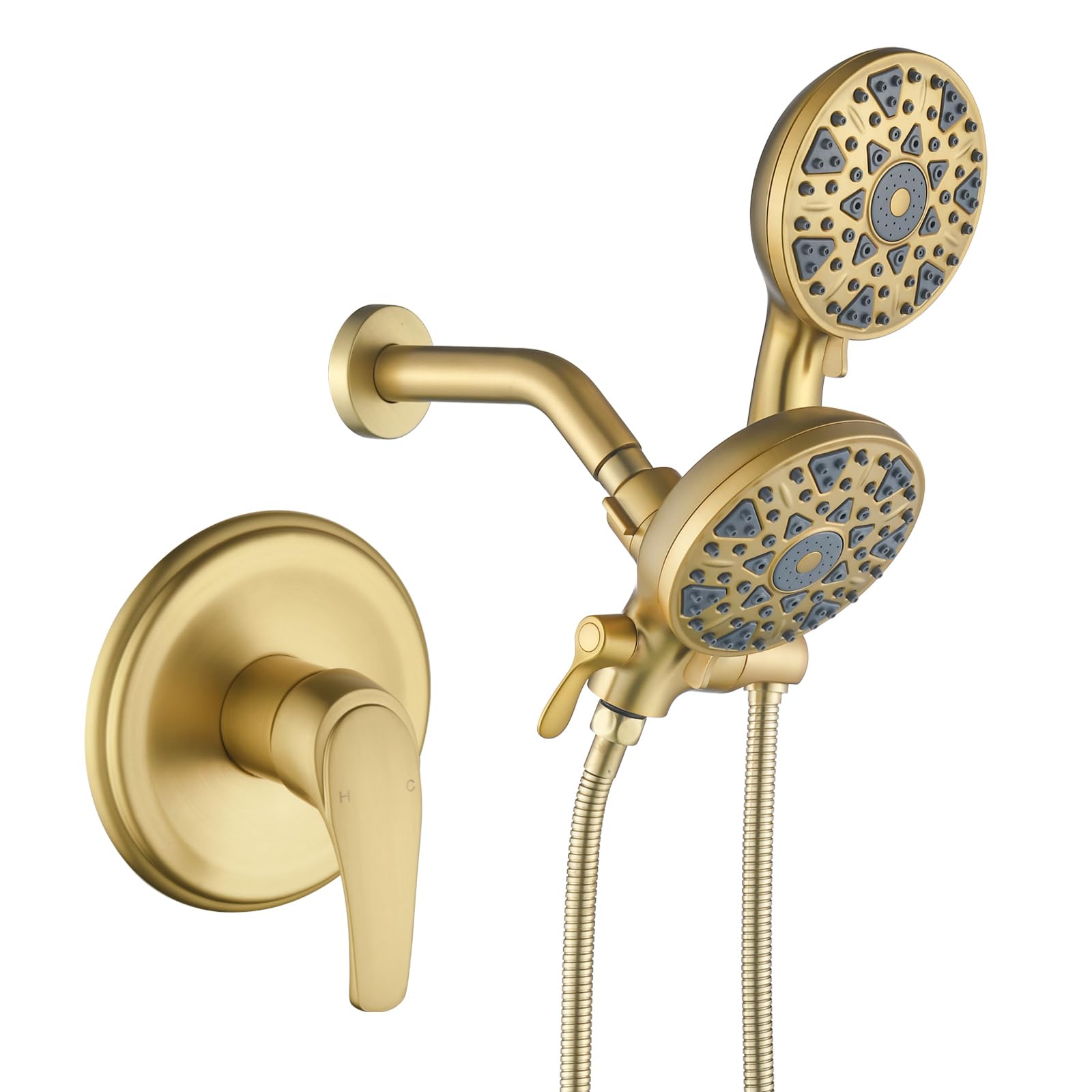 Lovav Brushed Gold Without tub spout Brushed Nickel Dual Head 2 In 1 Tub And Shower Faucet Set With Spout Trim Kit