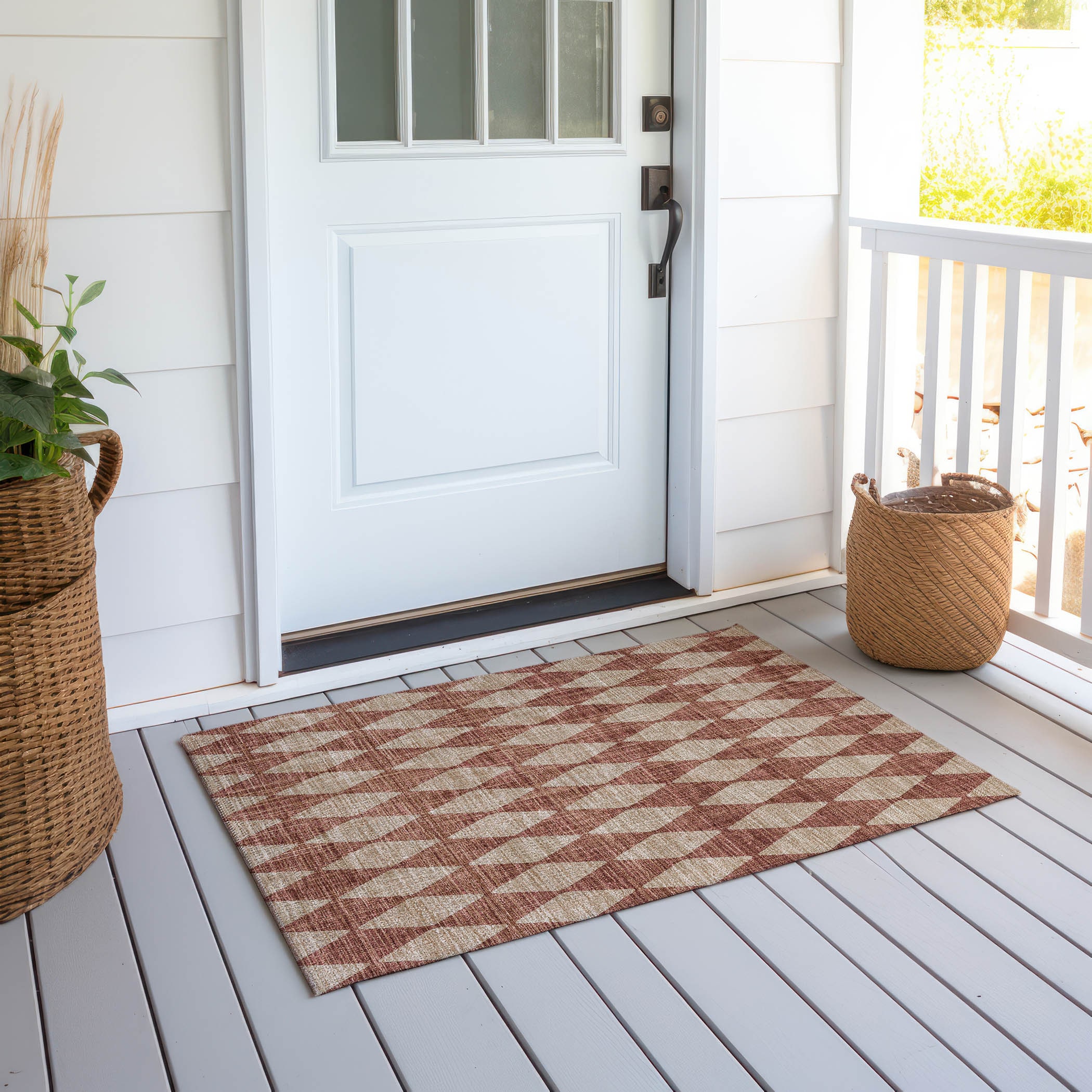 Paprika Diamond Pattern Washable Synthetic Area Rug