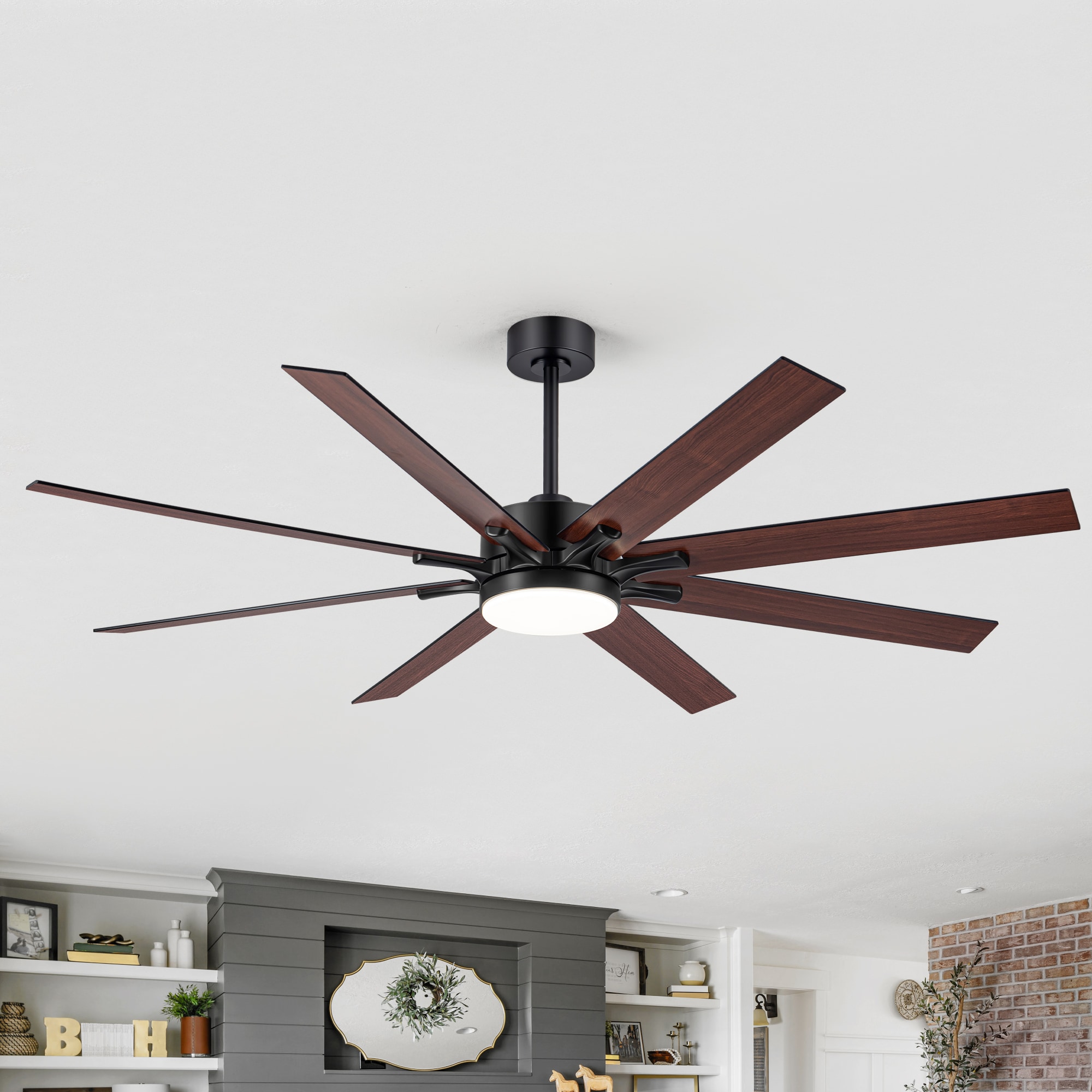 Breezary 30038-BK 68-in Color-Changing Integrated LED Matte Black with Black and Dark Brown Blades Ceiling Fan With Light - Remote Included ( 8 -Blade )