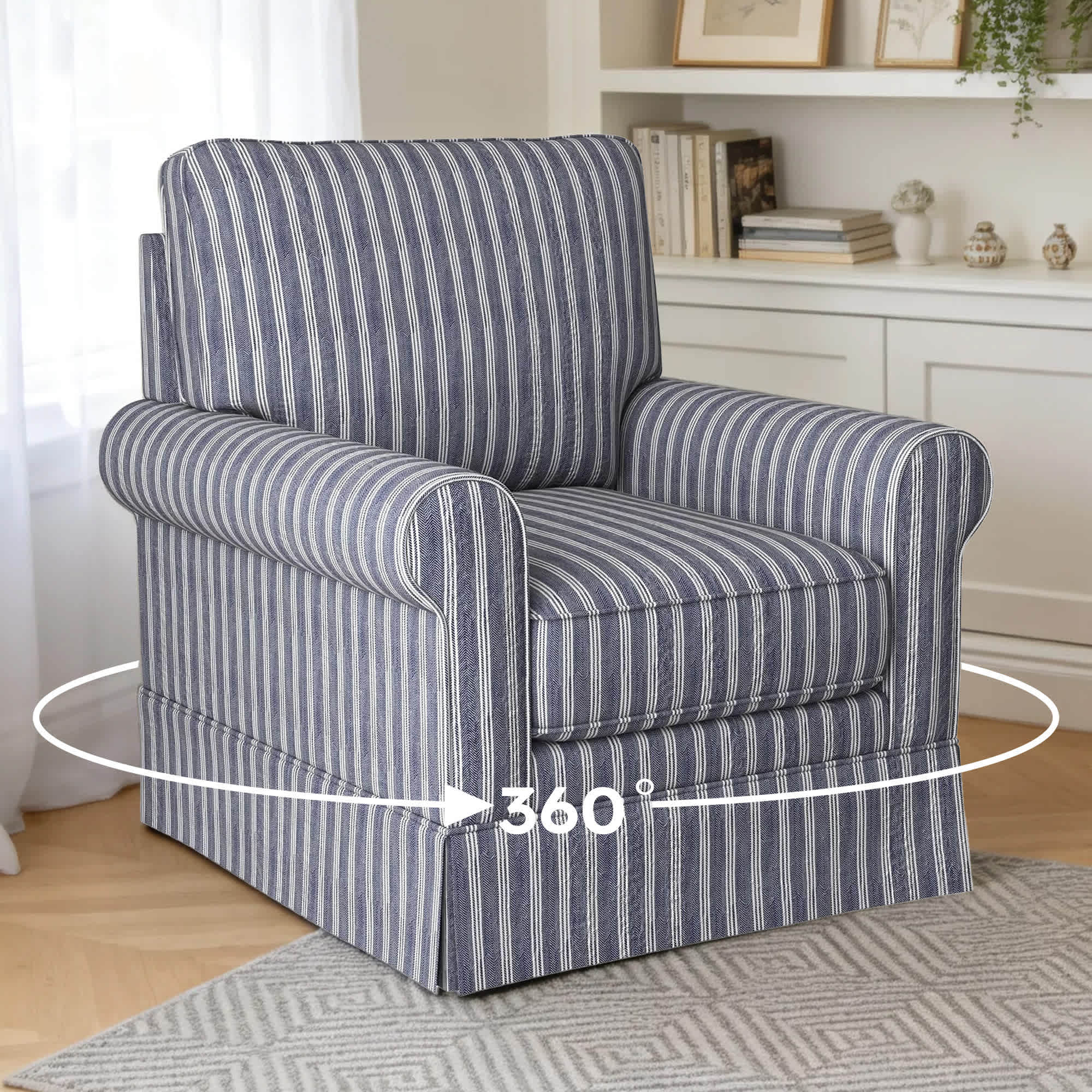 Canmov  Rotatable Bohemian Cotton Blend Vertical Stripe Sloped Arm Swivel Accent Chairs for Adults
