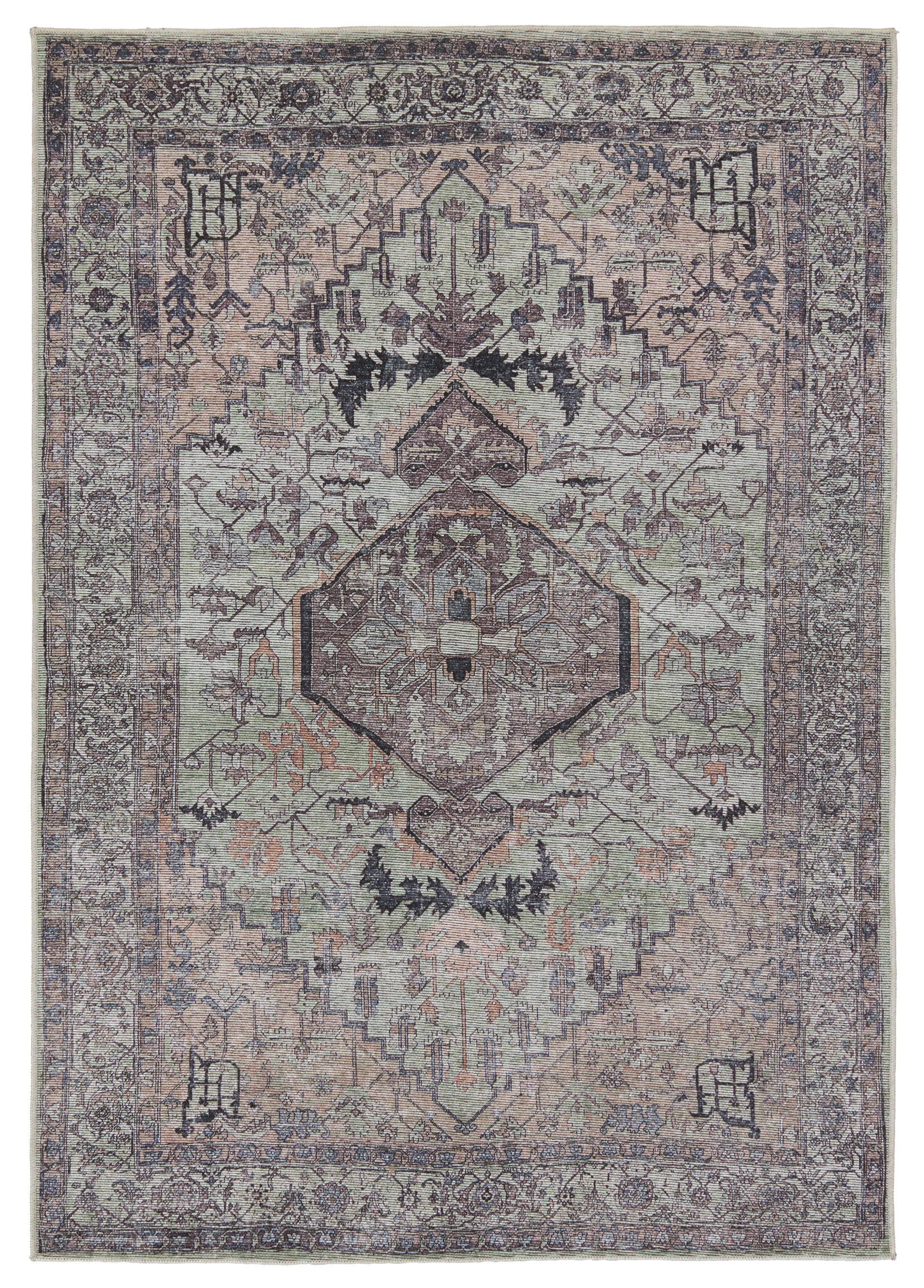 Gray Medallion 10' x 14' Washable Reversible Cotton Rug