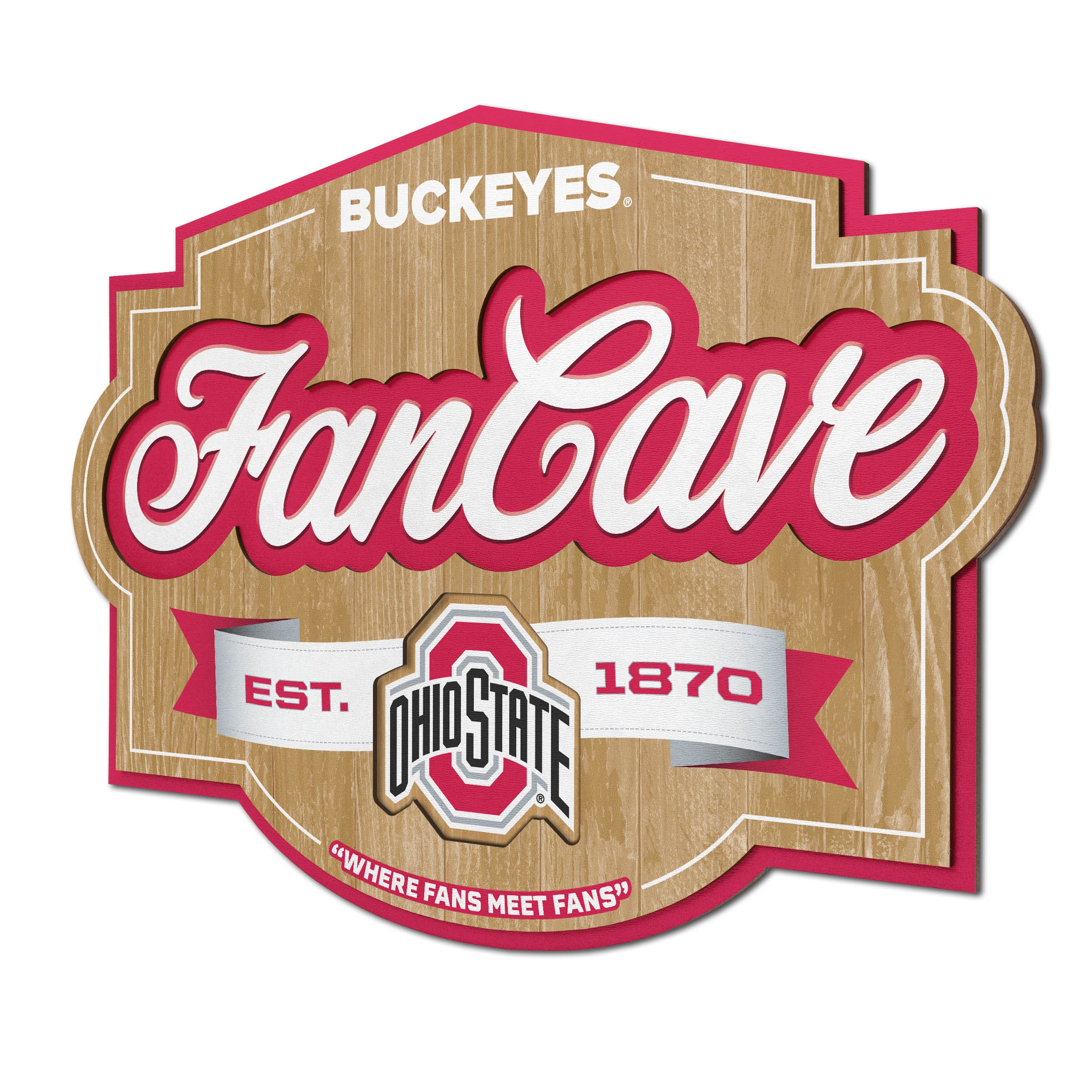 Sportula 1902946 YouTheFan NCAA Ohio State Buckeyes Fan Cave Sign YouTheFan Team Colors Floater frame 12.5-Inches H x 17-Inches W Sports 3D art