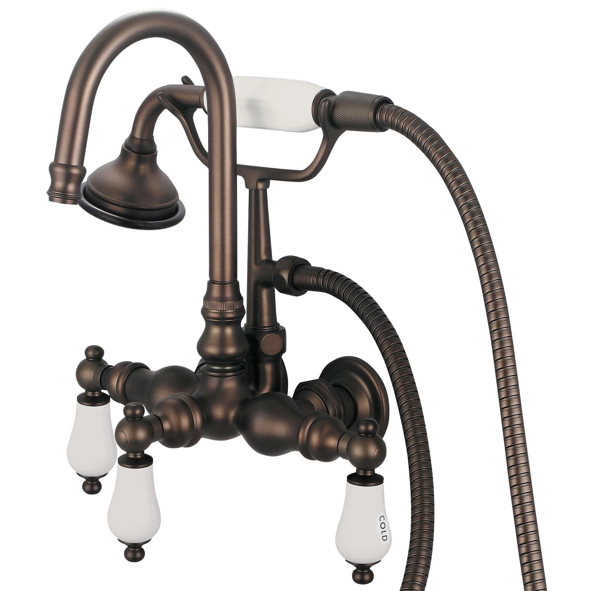 Water Creation F6-0012-03-CL F6 Oil Rubbed Bronze 3-handle Wall-mount High-arc Bathtub Faucet with Hand Shower