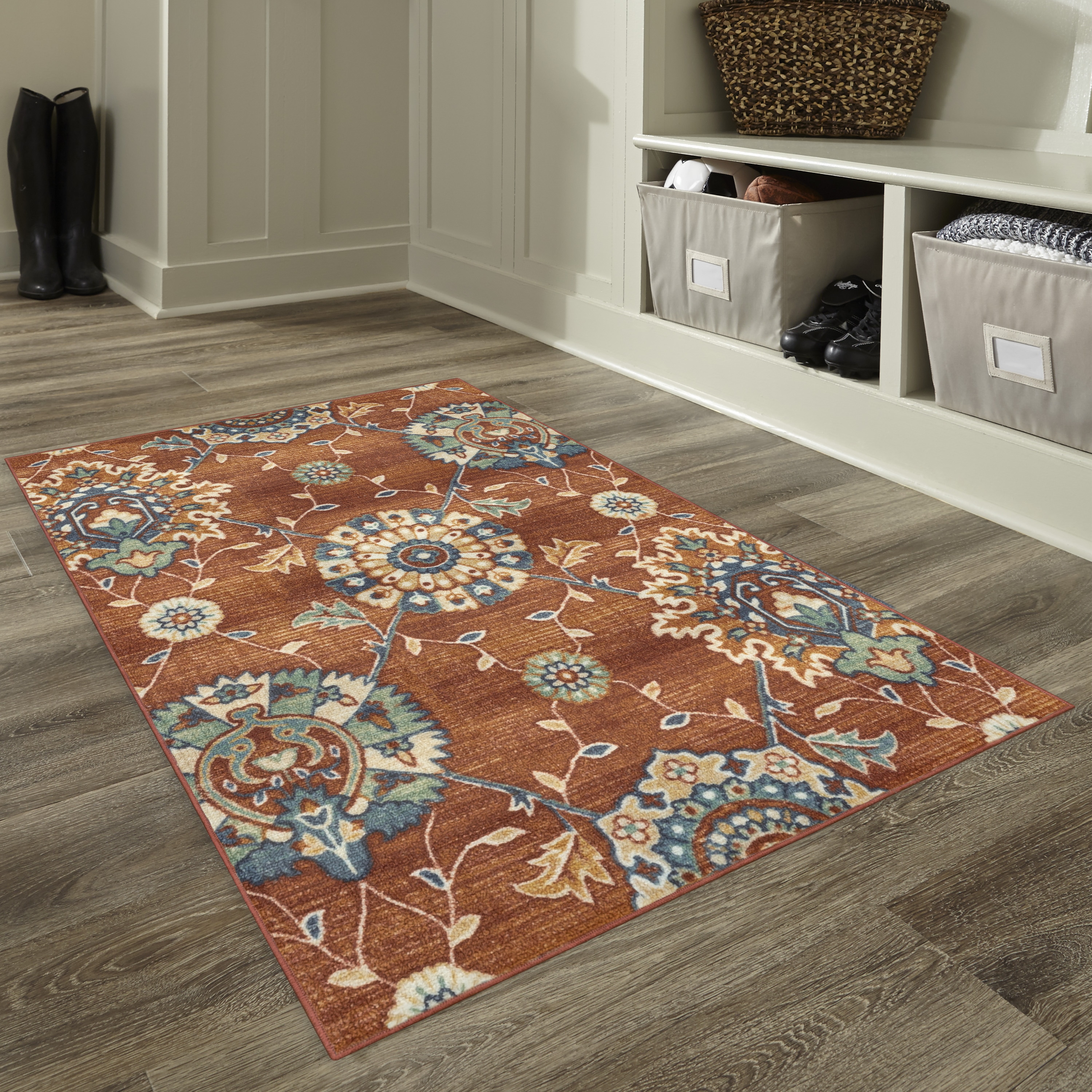 Style Selections B5388412 Mountain Serenity 3 x 4 (ft) Tufted Polyester Red/Cream Rectangular Indoor Medallion Machine washable Throw rug